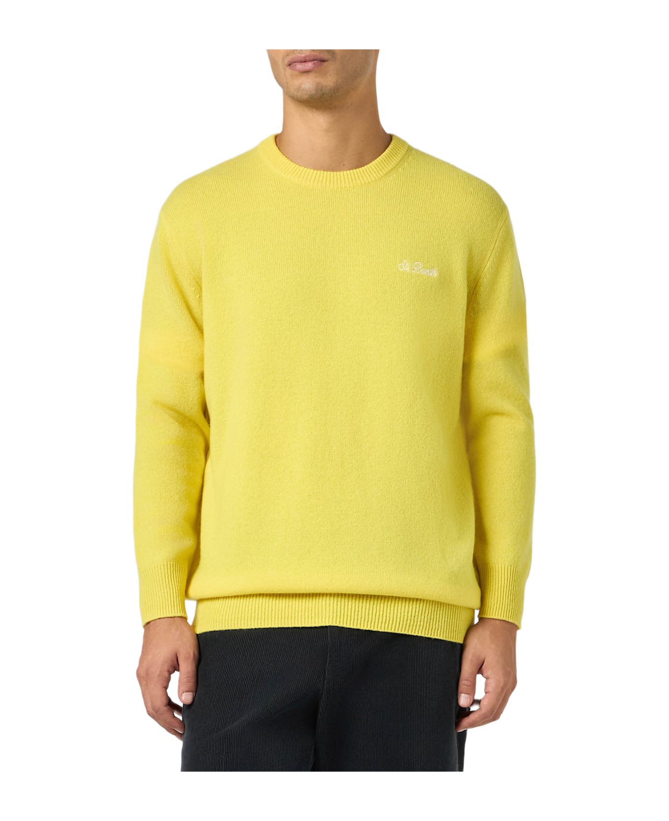MC2 Saint Barth Man Crewneck Yellow Sweater With St. Barth Embroidery - YELLOW