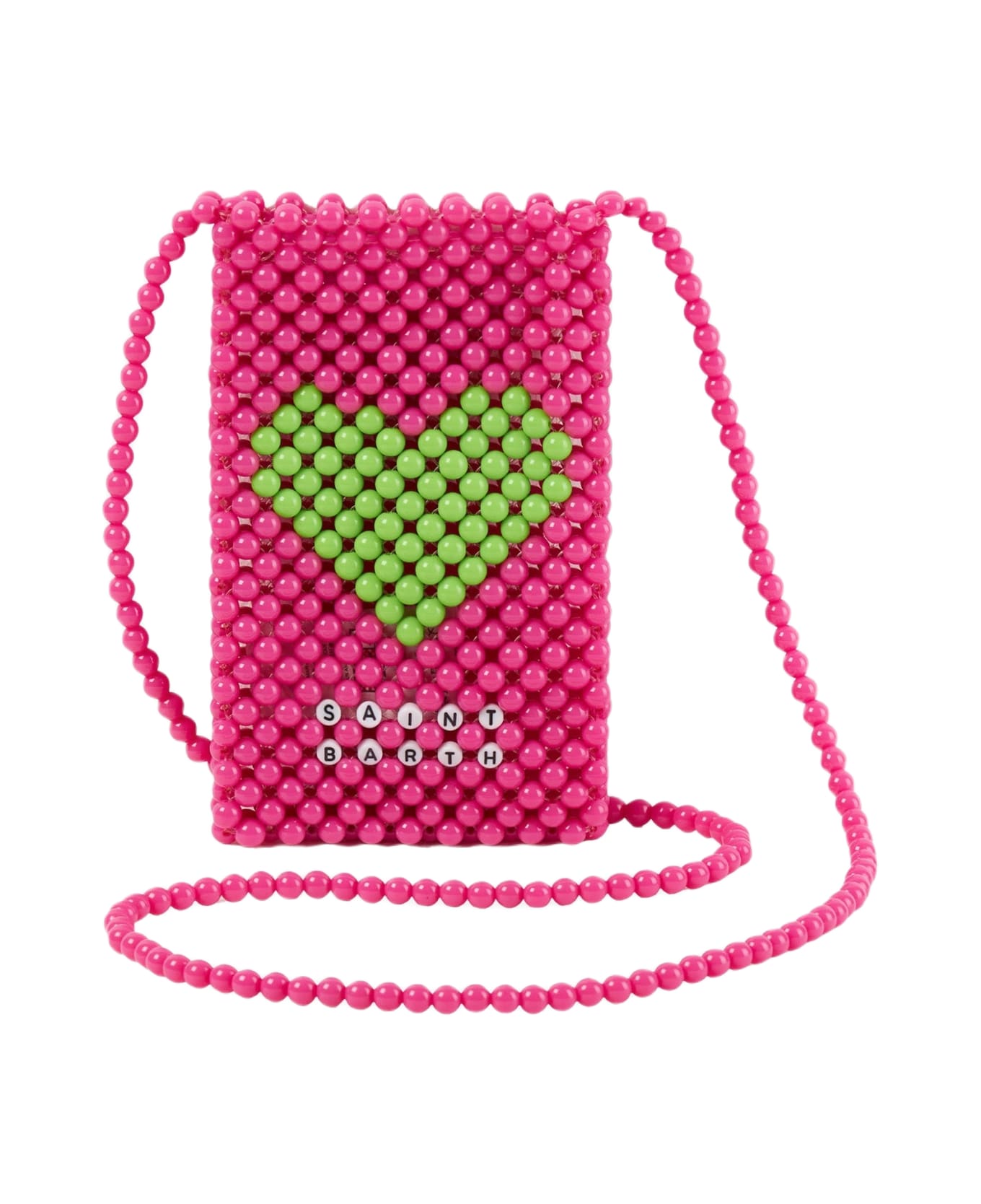 MC2 Saint Barth Pink Beaded Phone Holder With Green Heart - PINK