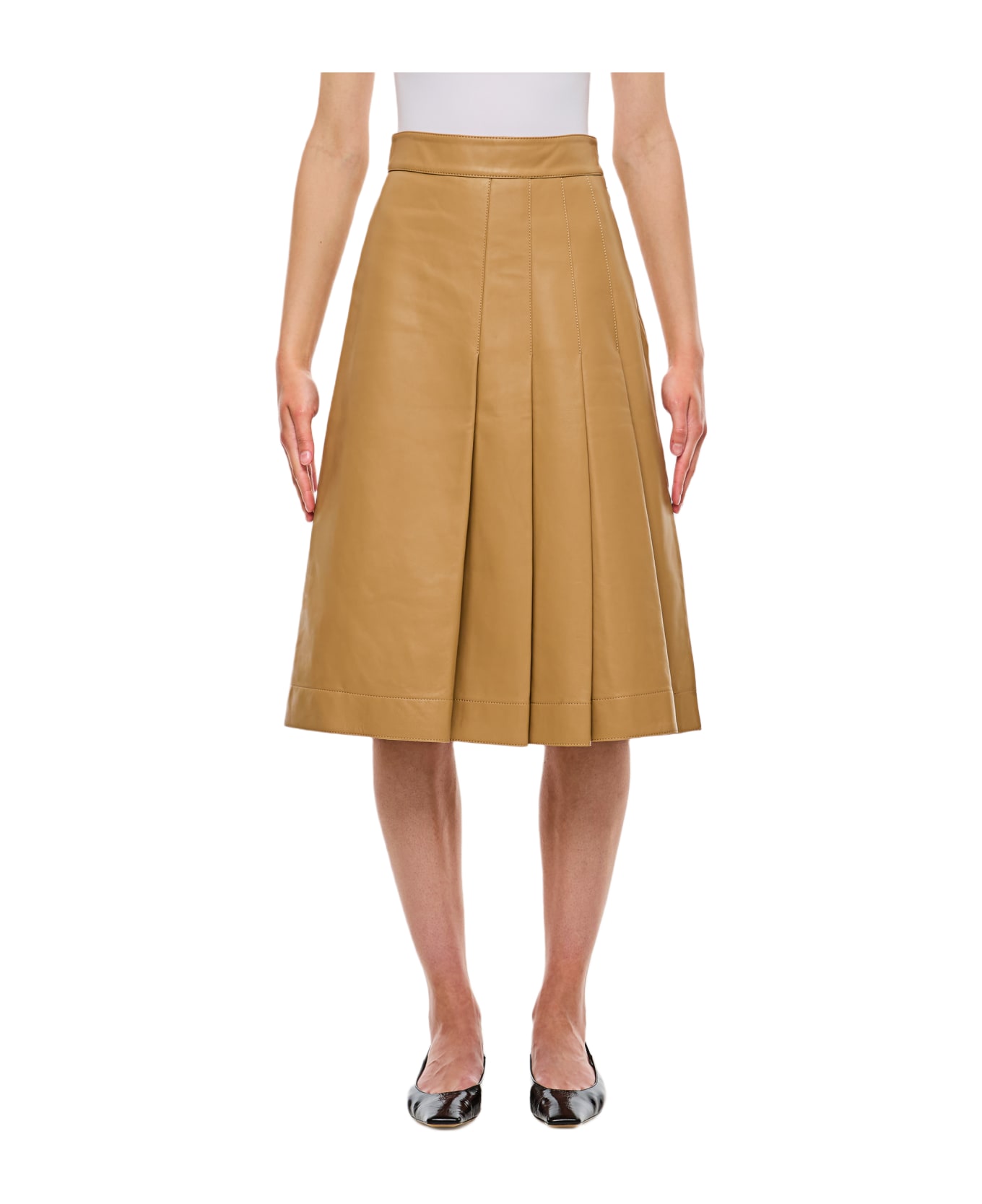 Saks Potts Nicole Midi Leather Skirt - Beige