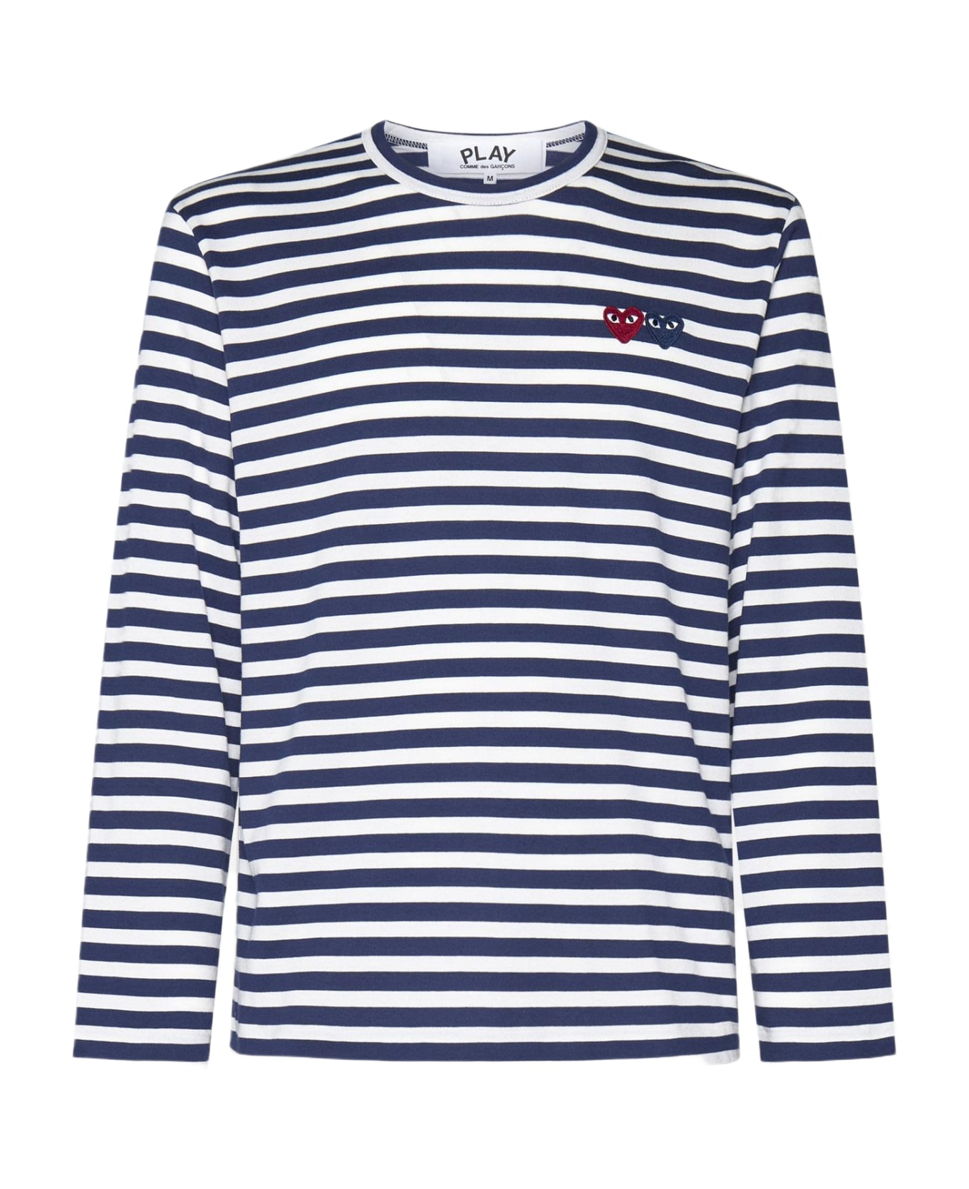 Comme des Garçons Play Logo-patch Striped Cotton T-shirt - Blu Navy