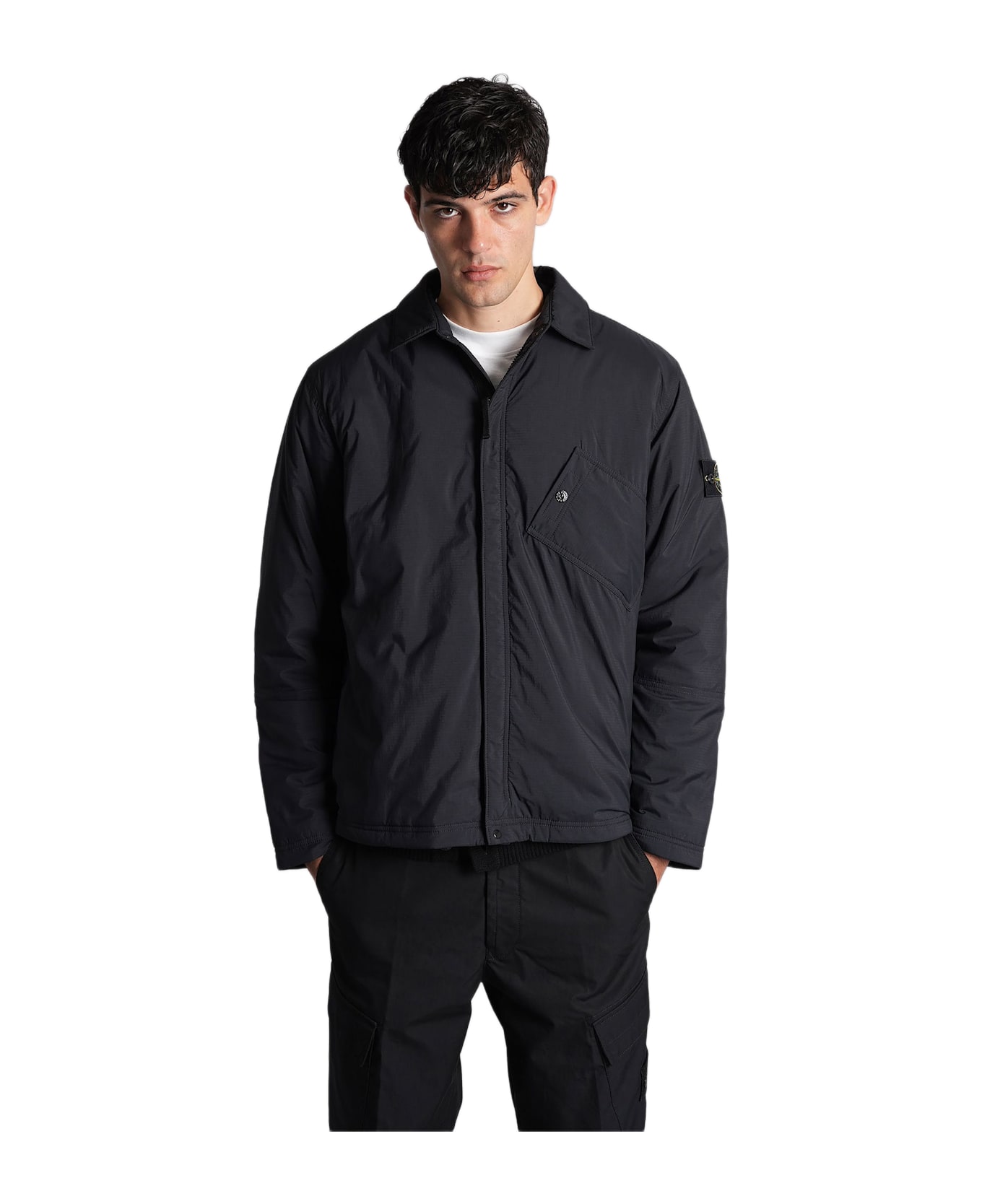 Stone Island Casual Jacket In Black Polyamide - black