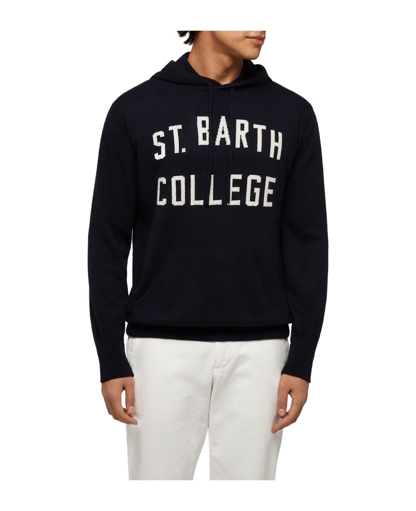 MC2 Saint Barth Blended Cashmere Hooded Sweater Wood - BLUE