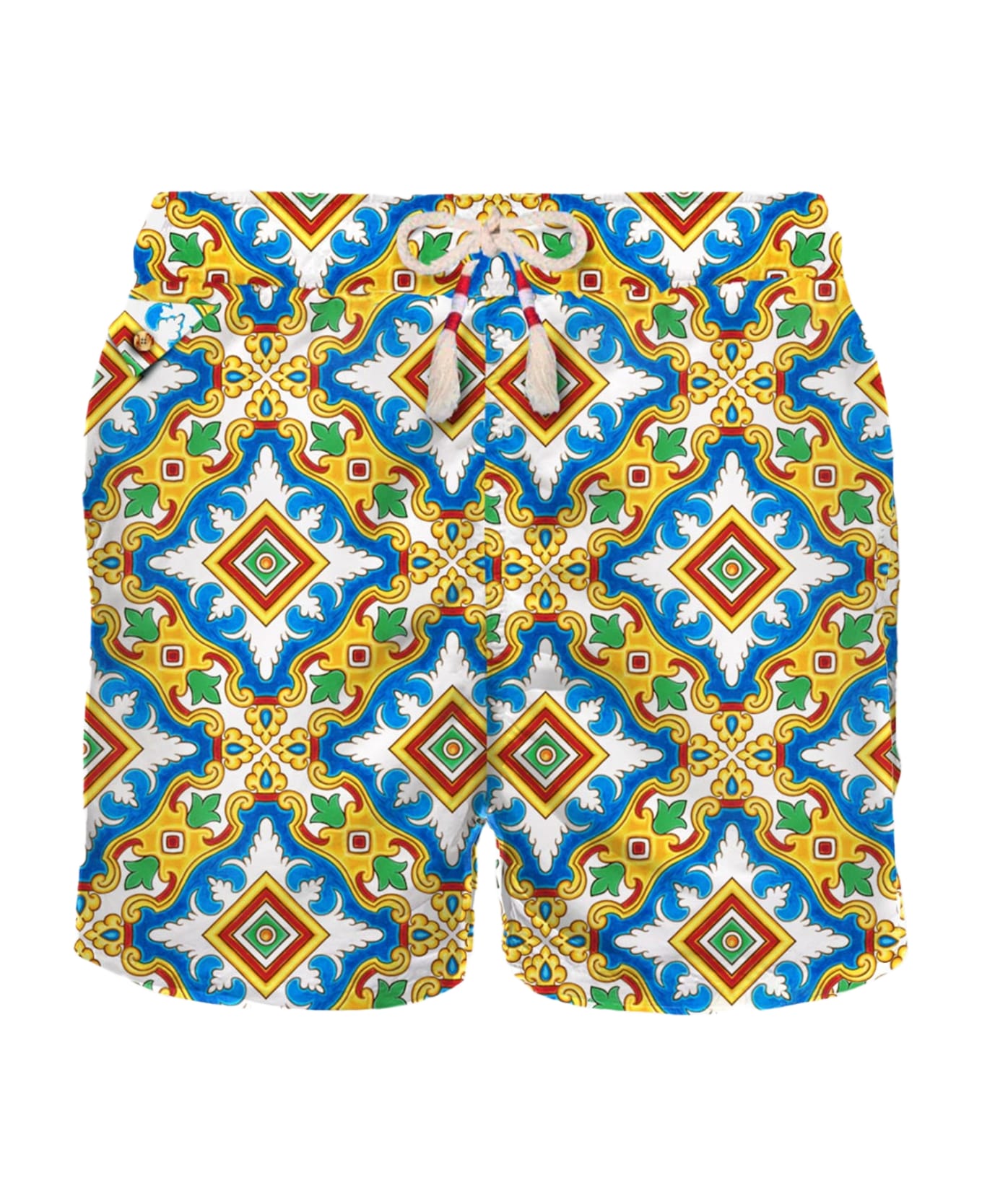 MC2 Saint Barth Man Light Fabric Swim Shorts With Maiolica Print - WHITE スイムトランクス