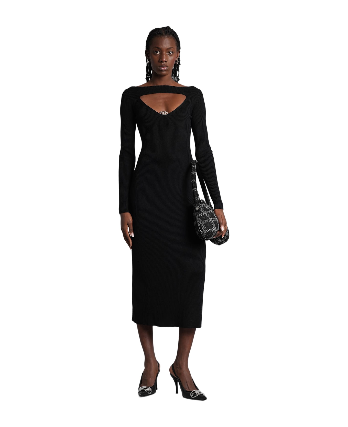 Diesel M-oloni Long Dress In Black Wool - black