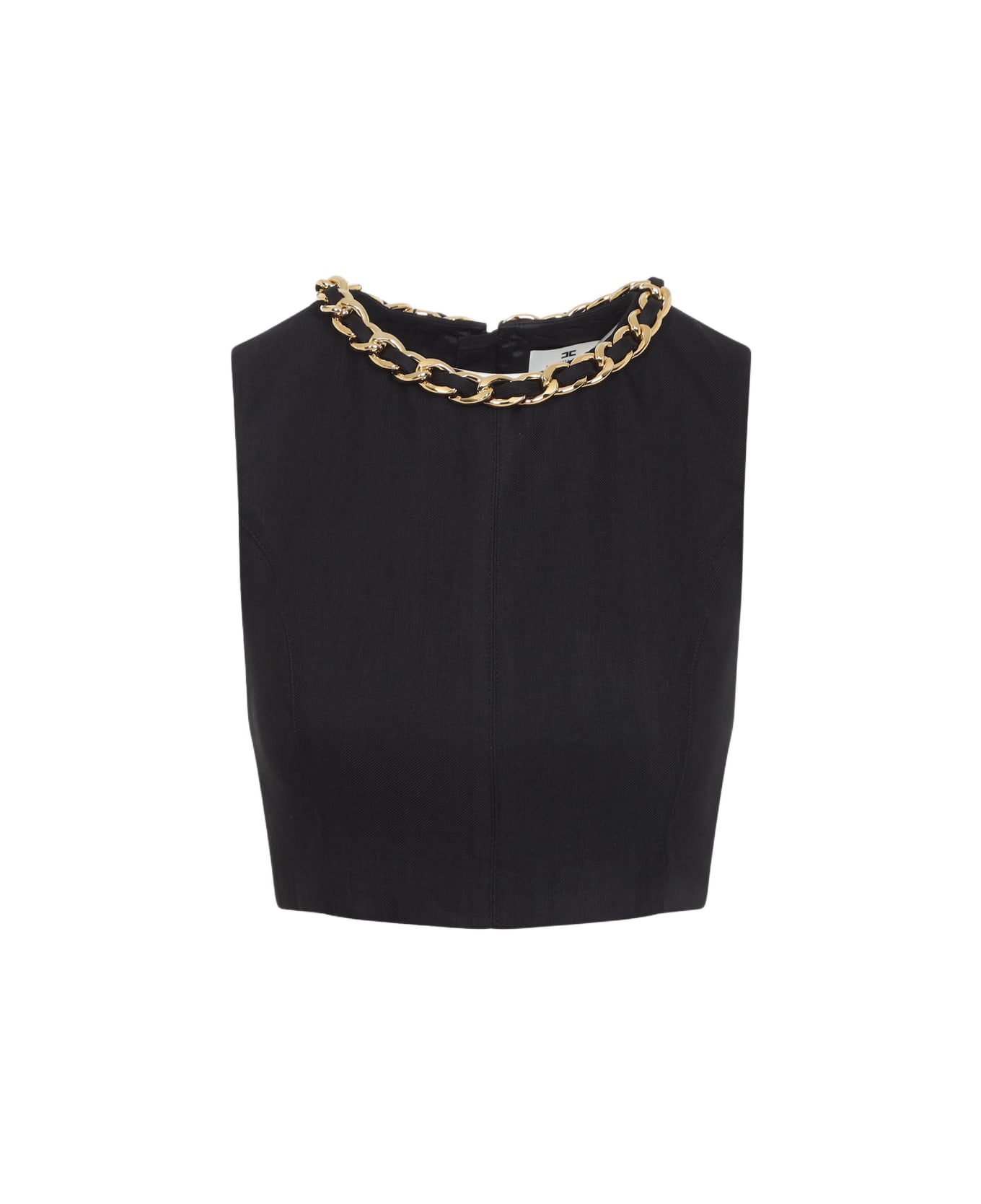 Elisabetta Franchi Linen Top With Chain - Nero