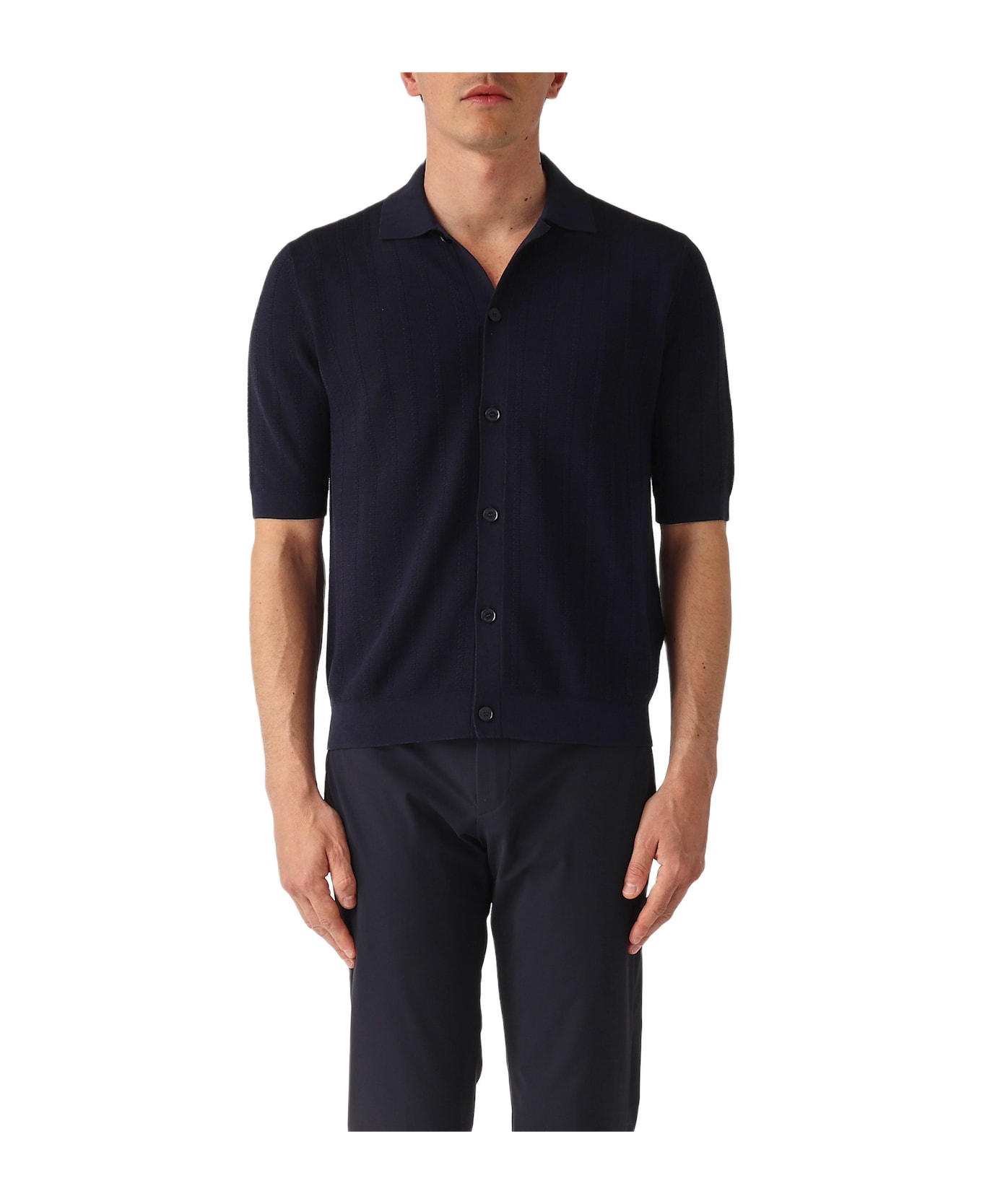Ballantyne Camicia M/c Punto Riso A Coste Ribs Shirt - NAVY