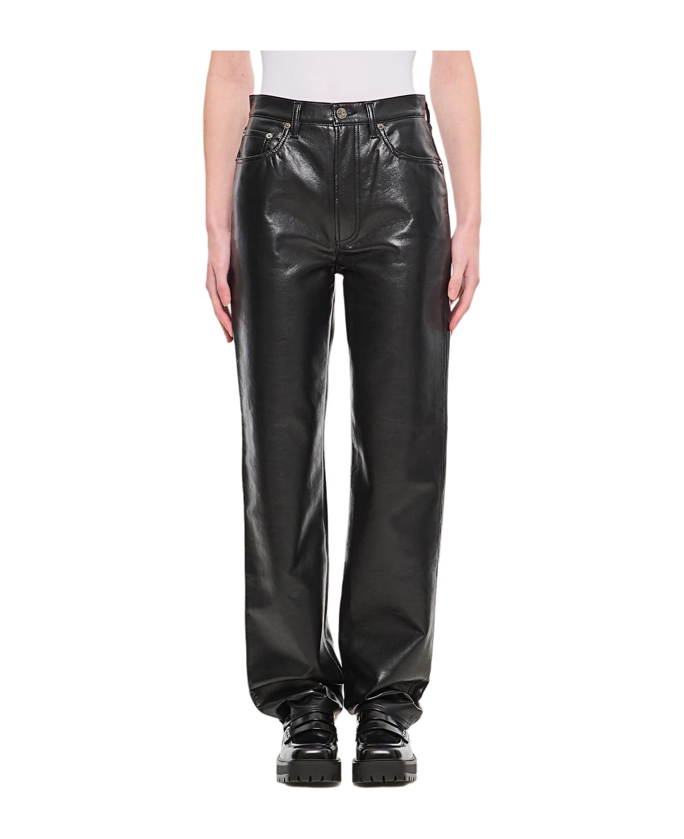 AGOLDE 90's Pinch Waist Long In Leather - Black