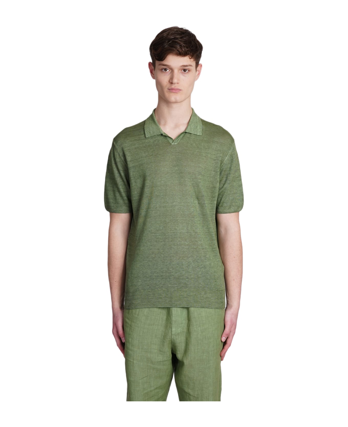 120% Lino Polo In Green Linen - green ポロシャツ