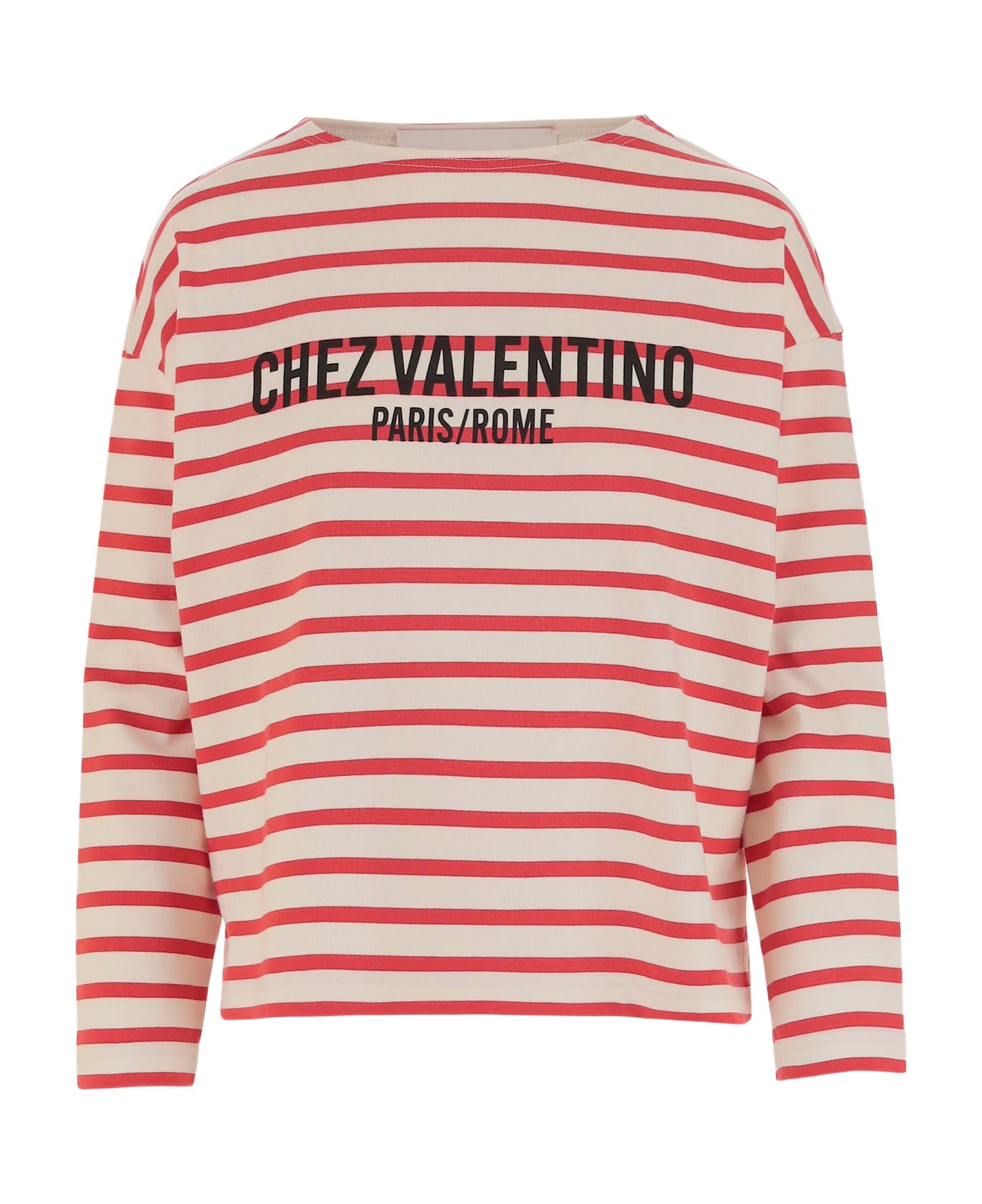 Valentino Long-sleeved Cotton T-shirt With Striped Pattern - Red