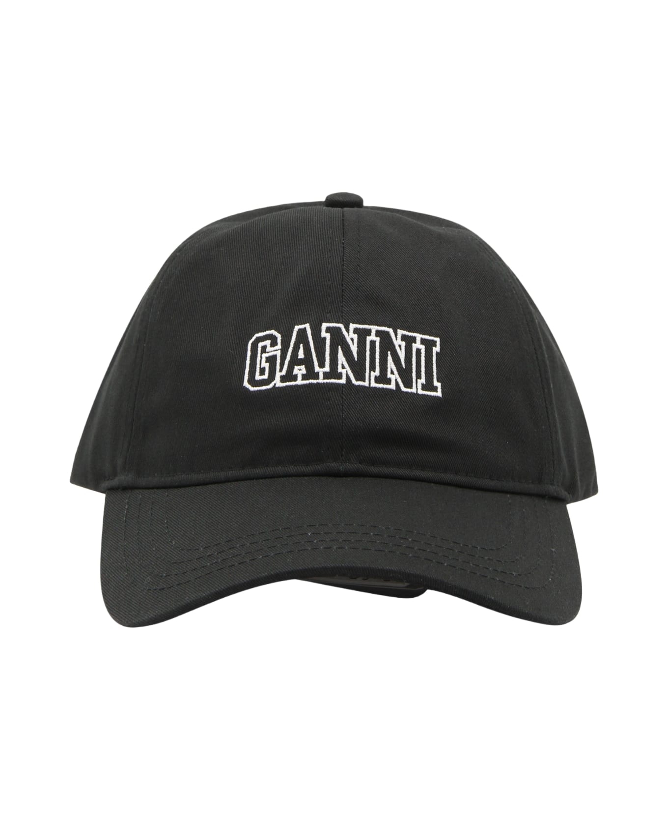 Ganni Black Cotton Logo Baseball Cap - Black 帽子
