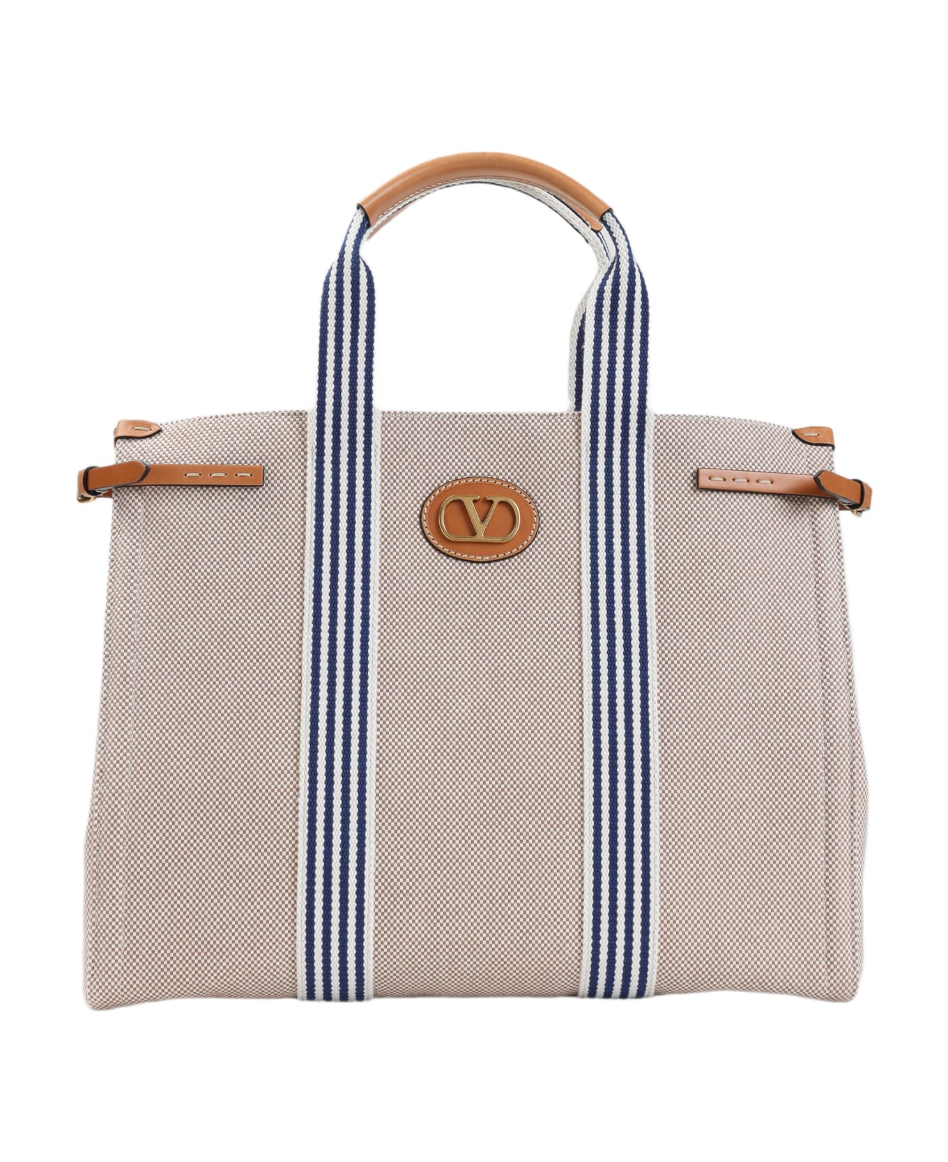 Valentino Garavani 
antibes
 Canvas Tote Bag - Qxj Naturale Tobacco Bianco Blue Natural Cam