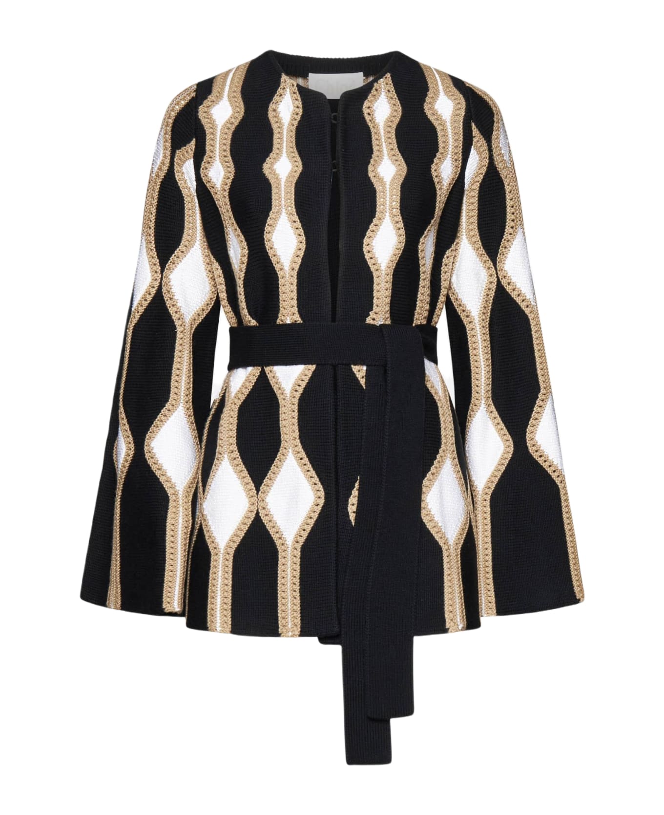 Chloé Wool And Silk Belted Cardigan - Nero
