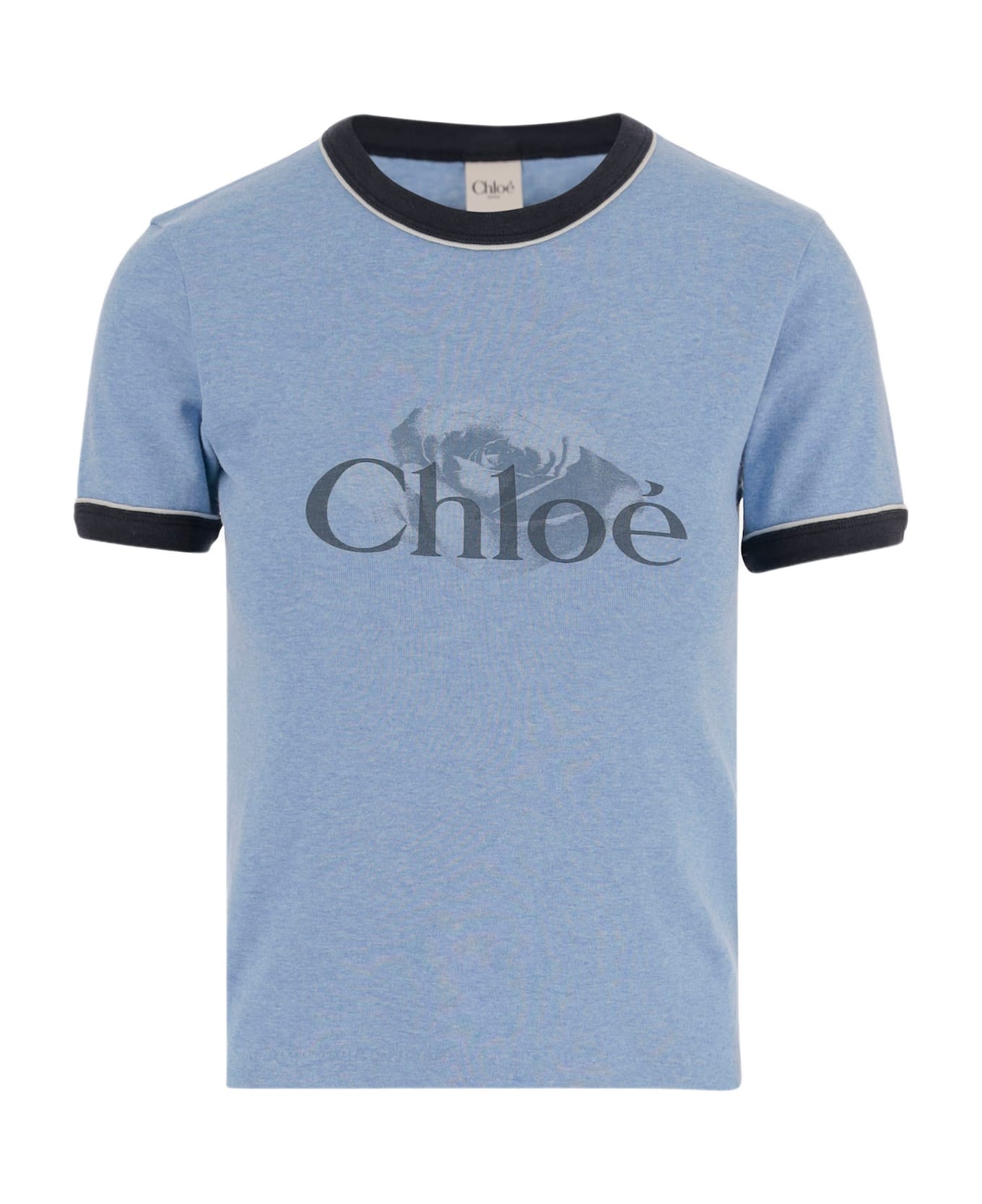 Chloé Cotton T-shirt With Logo - Light Blue