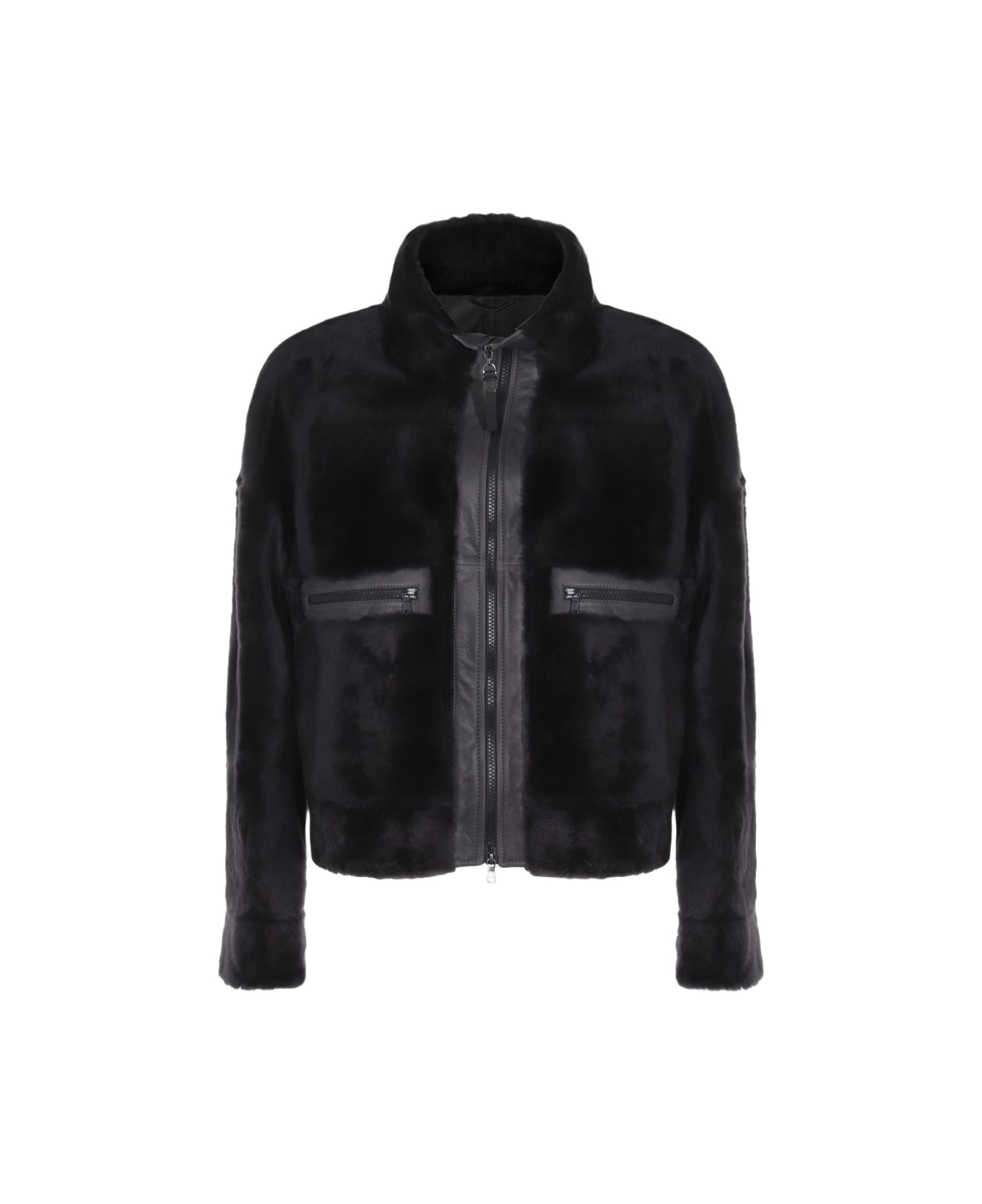 Brunello Cucinelli Black Leather Jacket - Charcoal