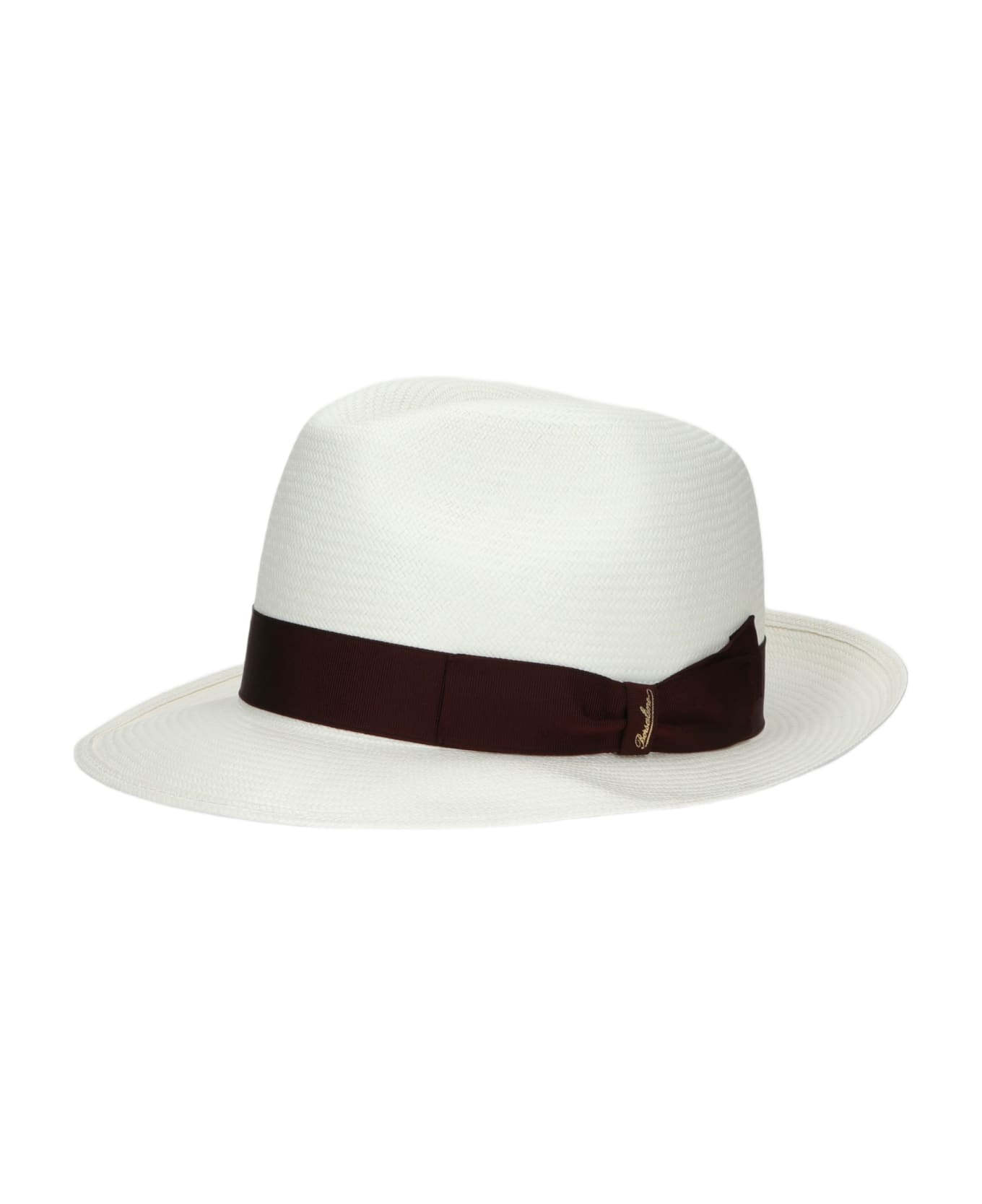 Borsalino Federico Panama Fine Medium Brim - WHITE, WINE RED HAT BAND 帽子