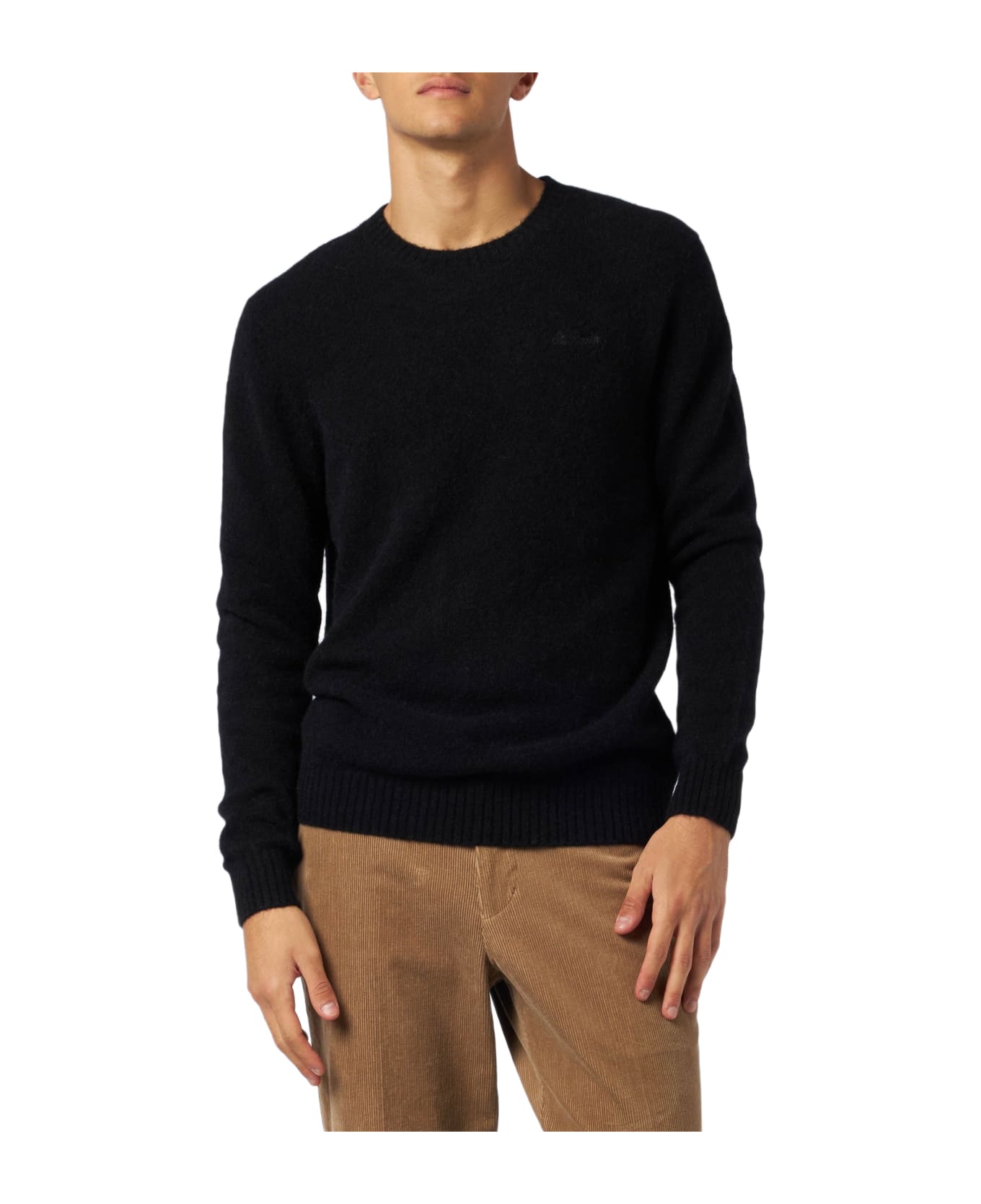 MC2 Saint Barth Man Black Stretch Wool Sweater With St. Barth Embroidery - BLACK