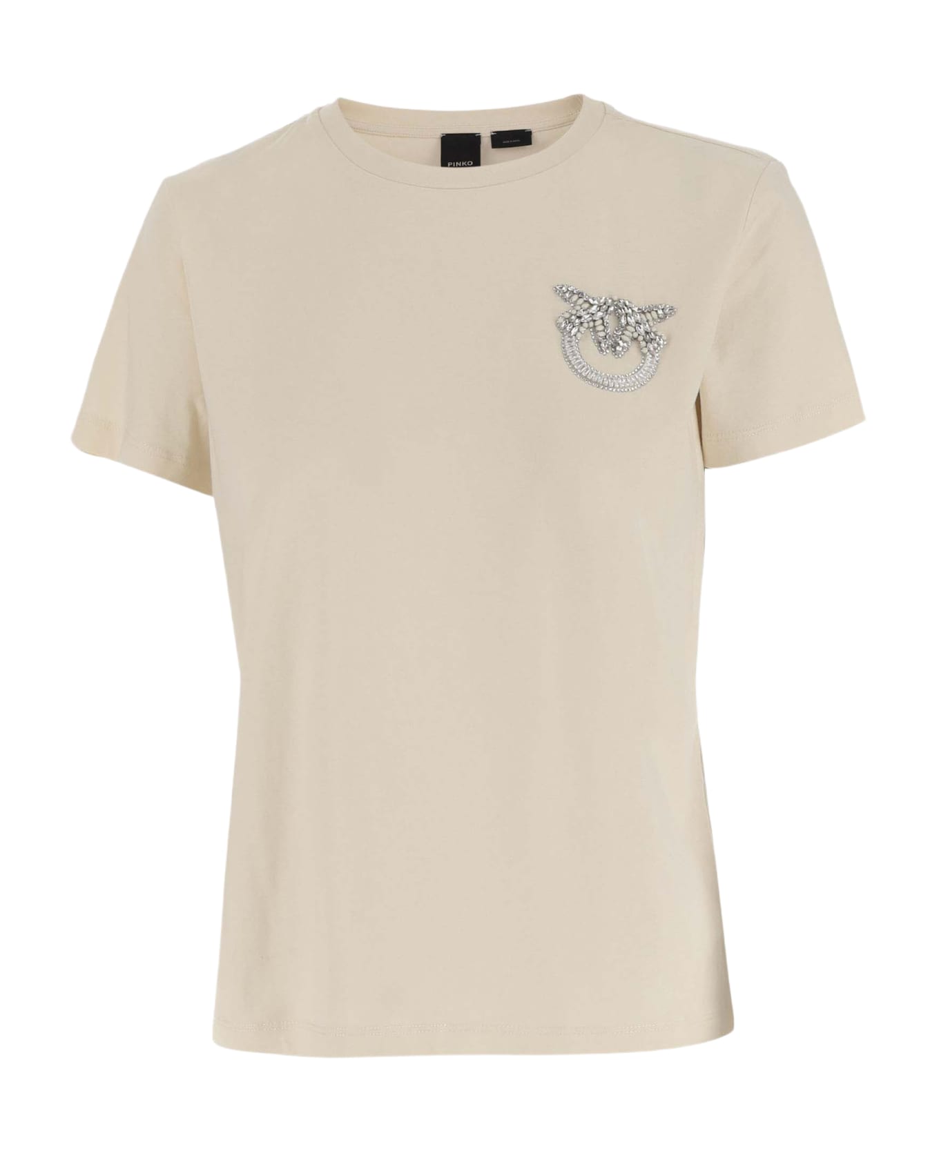 Pinko Nambrone Cotton T-shirt With Jewel Embroidery - Ivory