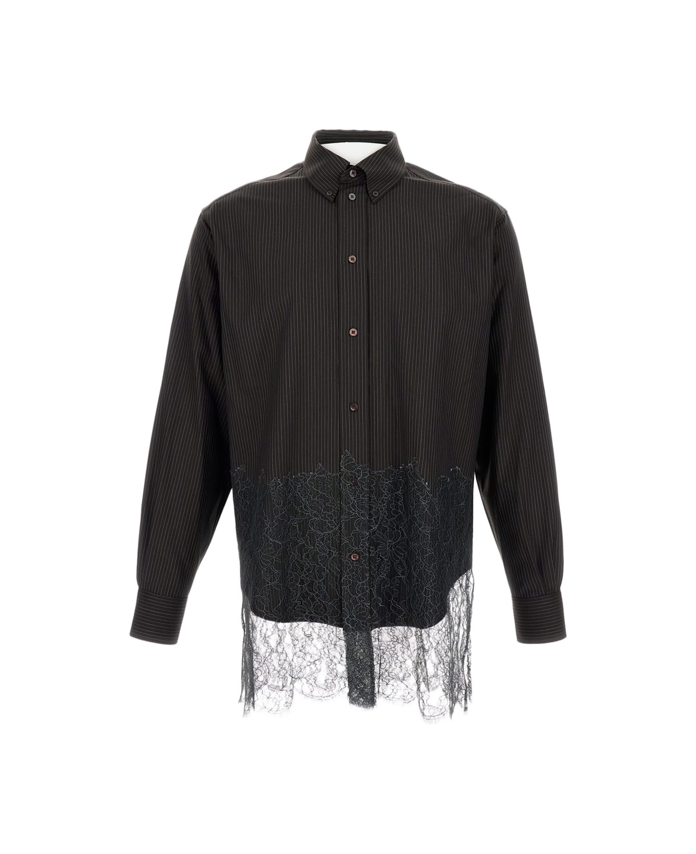 Fendi Black Pinstripe Wool And Lace Shirt - Black