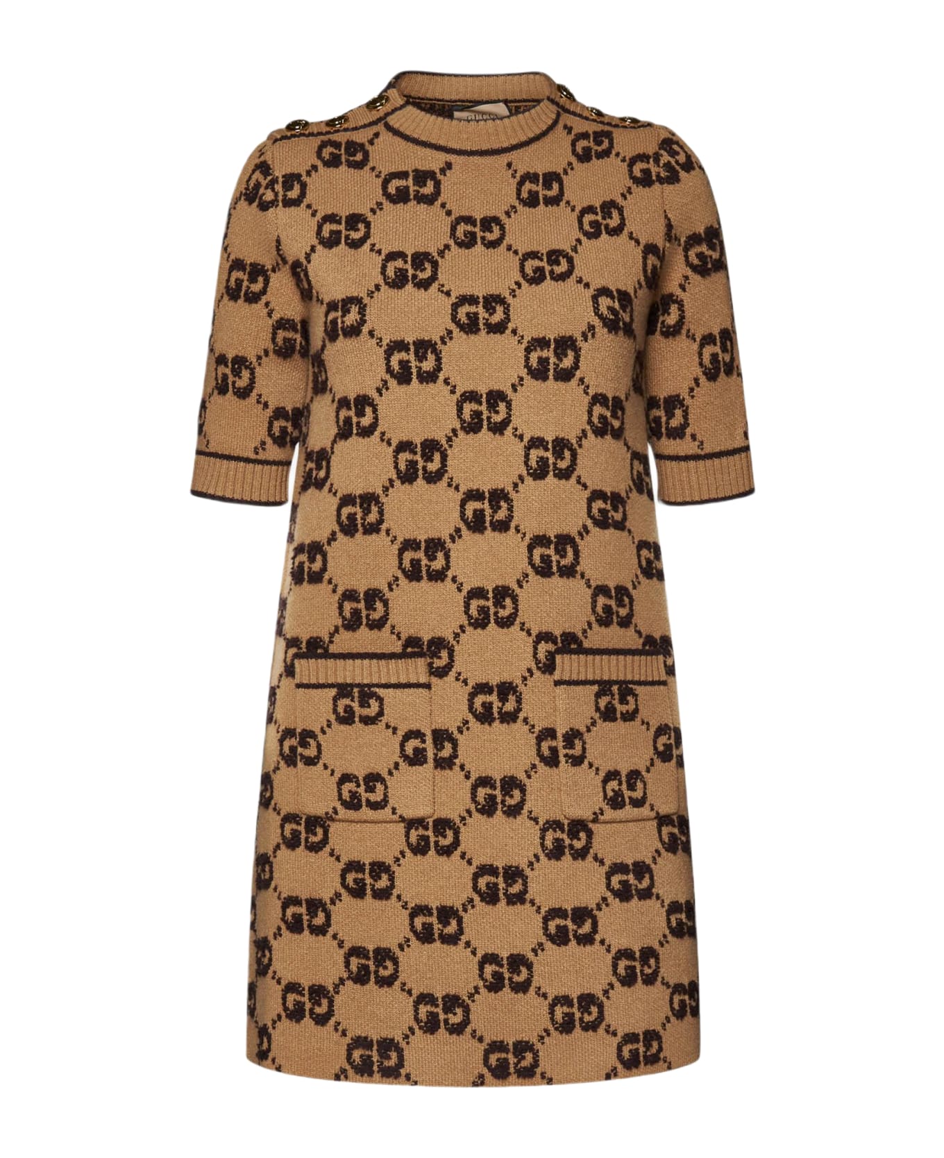 Gucci Gg Wool Knit Mini Dress - Camel