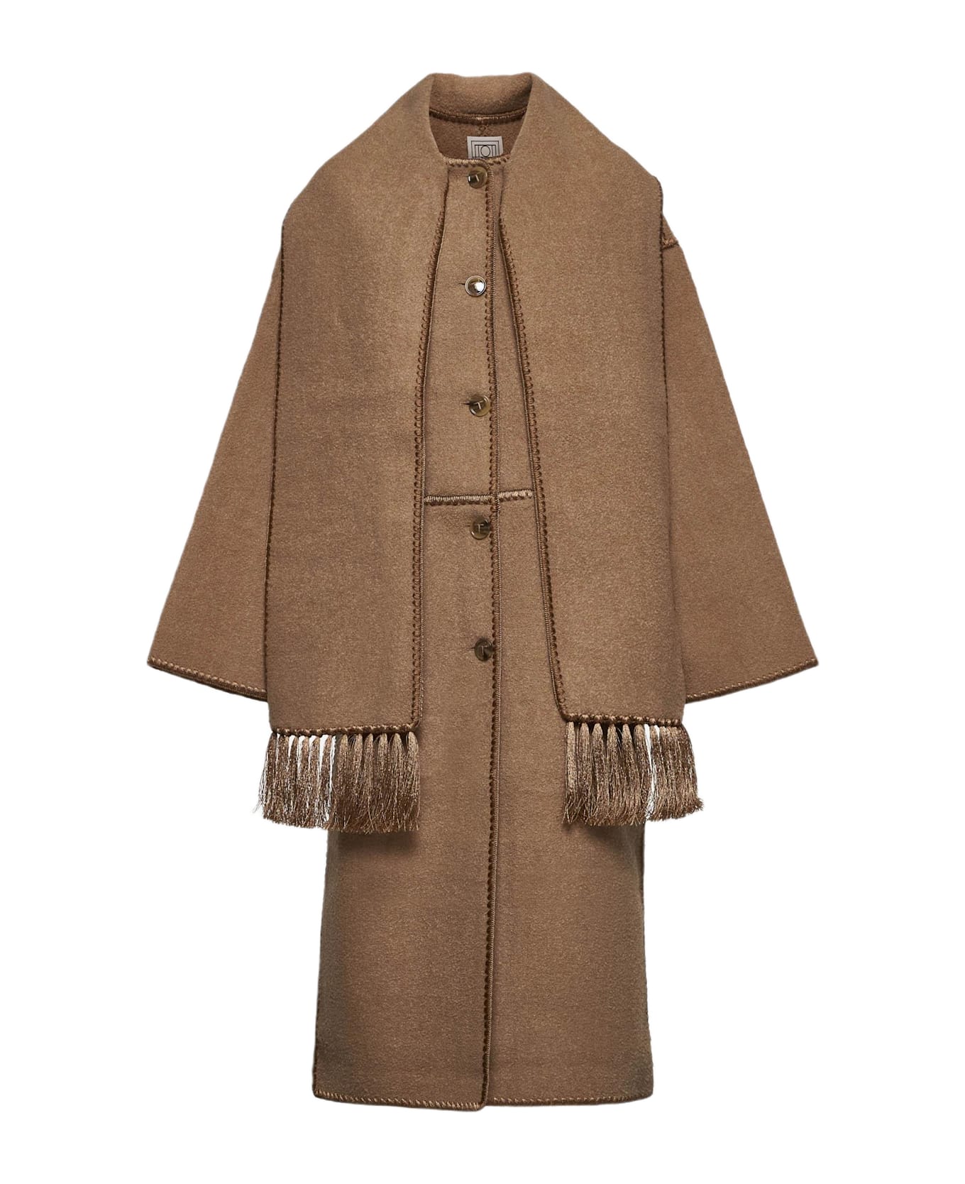 Totême Embroidered Wool-blend Scarf Coat - Camel
