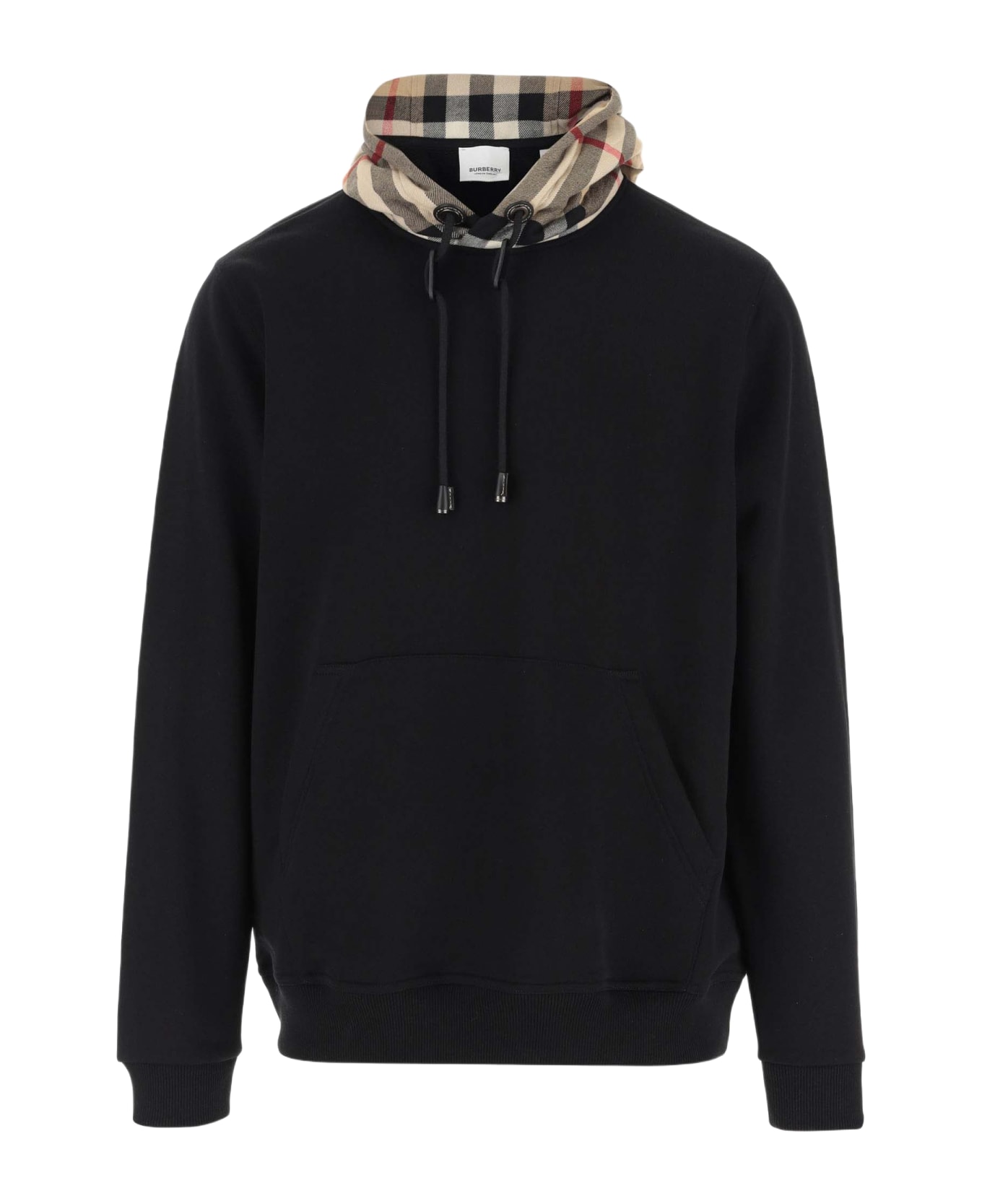 Burberry Cotton Hoodie With Check Pattern - Black フリース