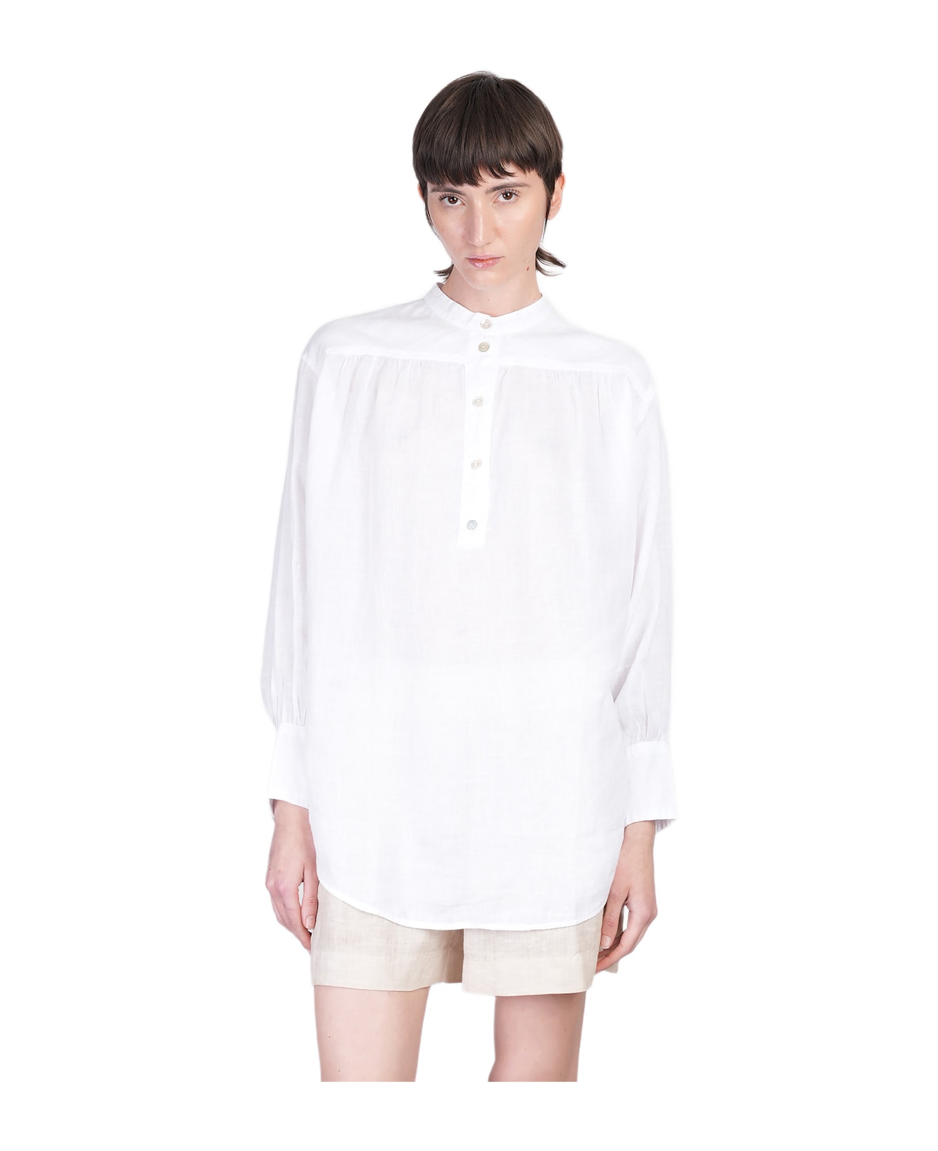 120% Lino Shirt In White Linen - white