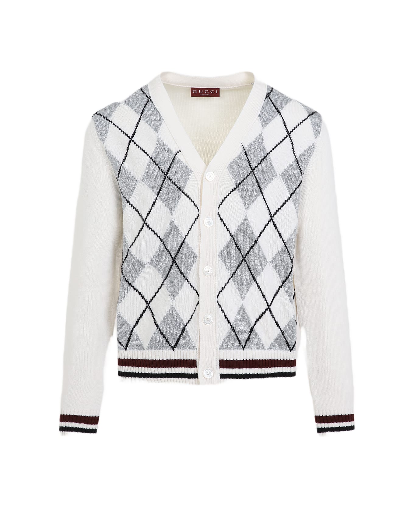 Gucci Argyle Lurex Cardigan - White Silver