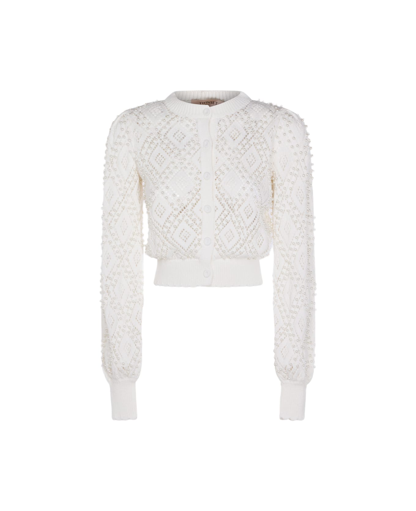 TwinSet White Cotton Cardigan - MADRE PERLA