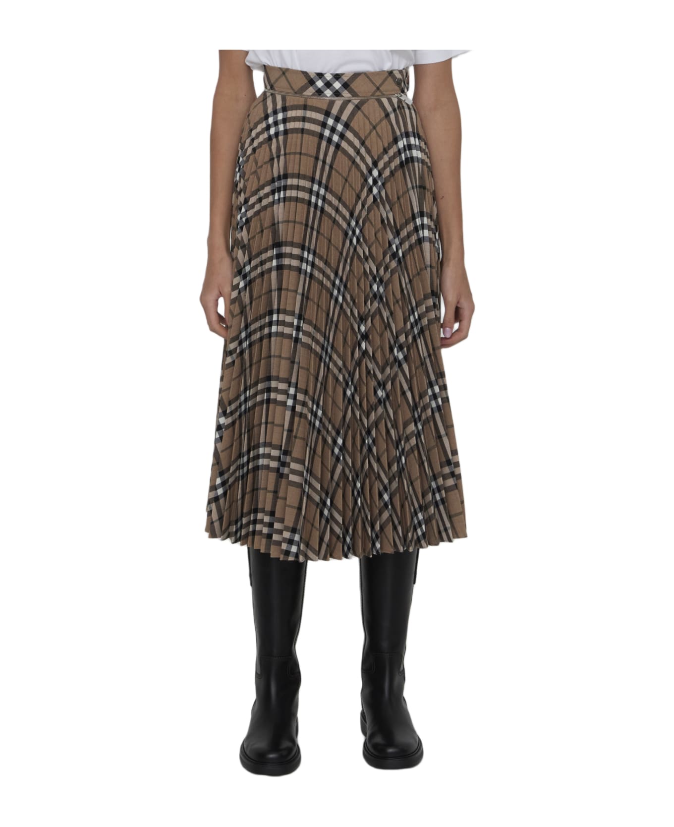 Burberry Check Pleated Skirt - Beige