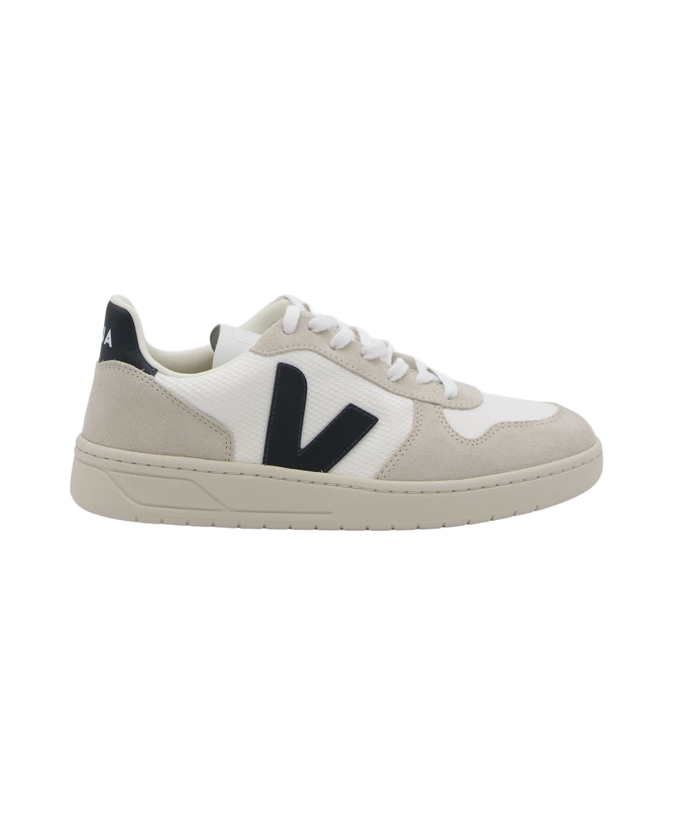 Veja White Faux Leather V-10 Sneakers - WHITE_NAUTICO