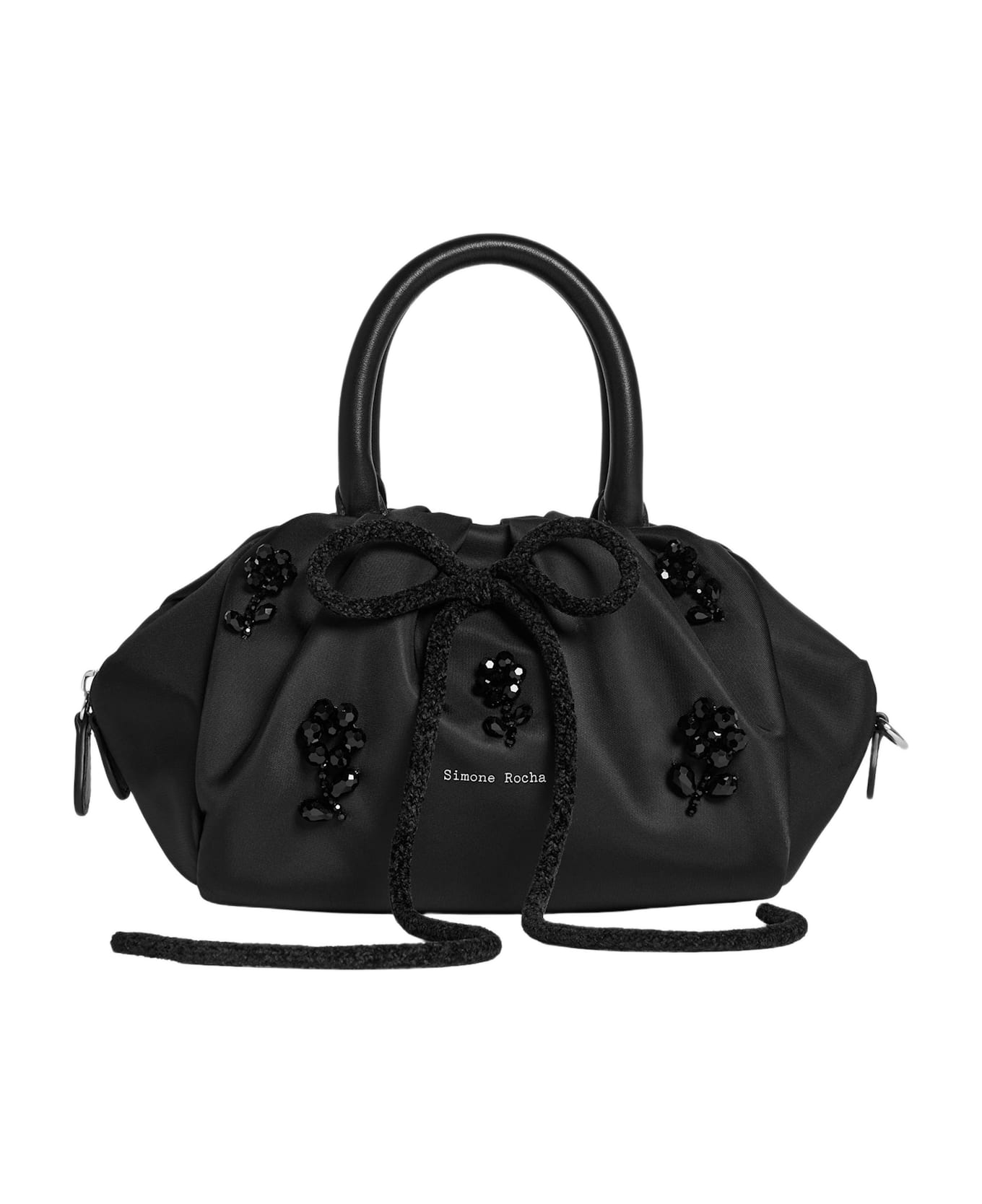 Simone Rocha Mini Gathered Top Handle Bag W/ Emb - Black