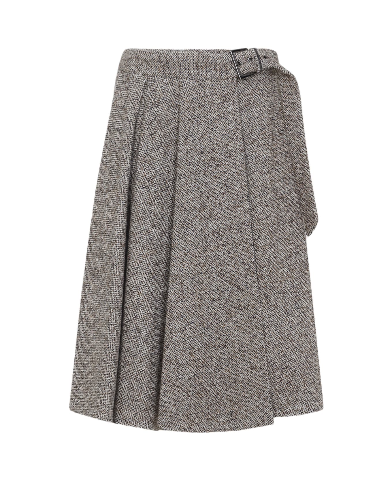 Brunello Cucinelli Kilt Skirt - Ocra Panama Nero スカート