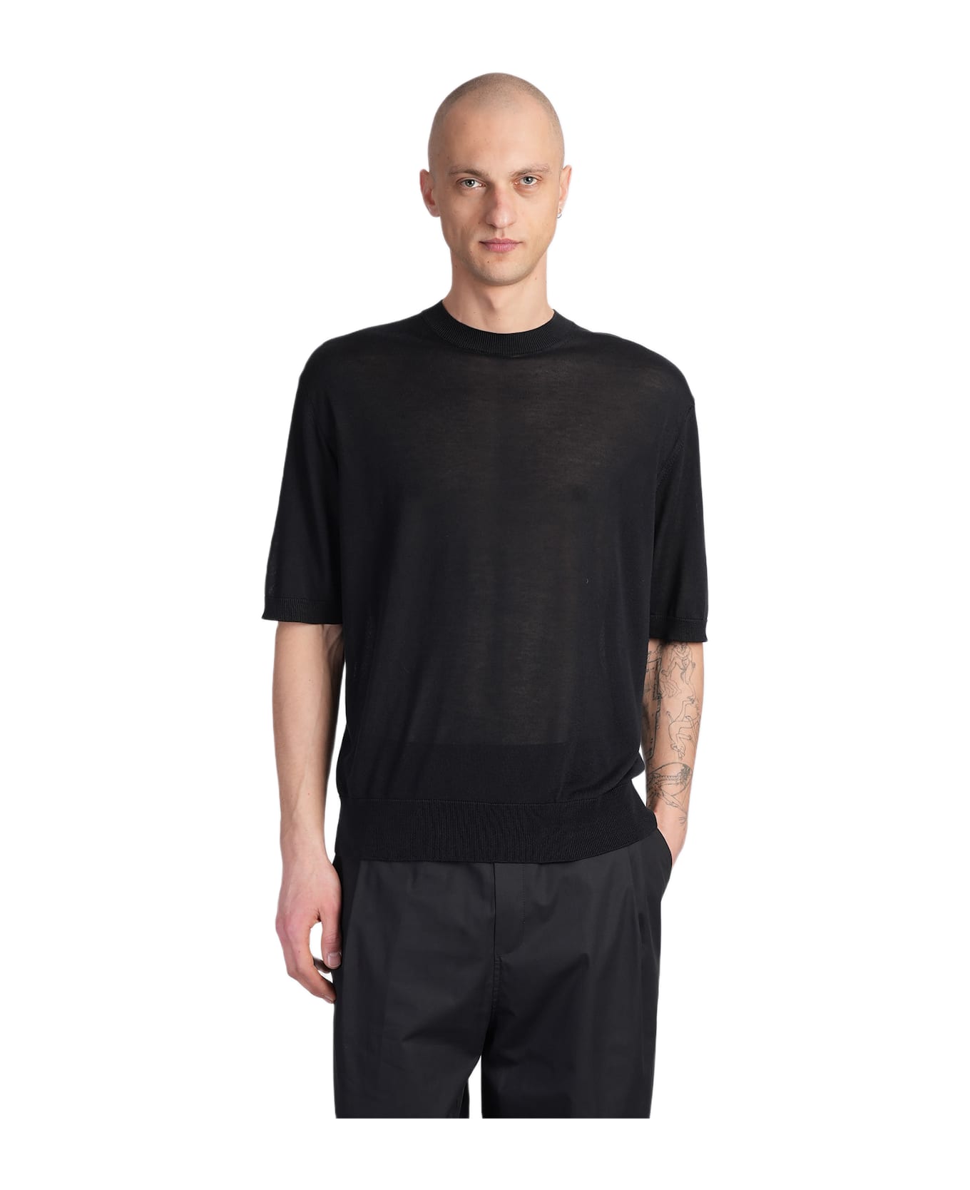 Laneus T-shirt In Black Wool And Polyester - black