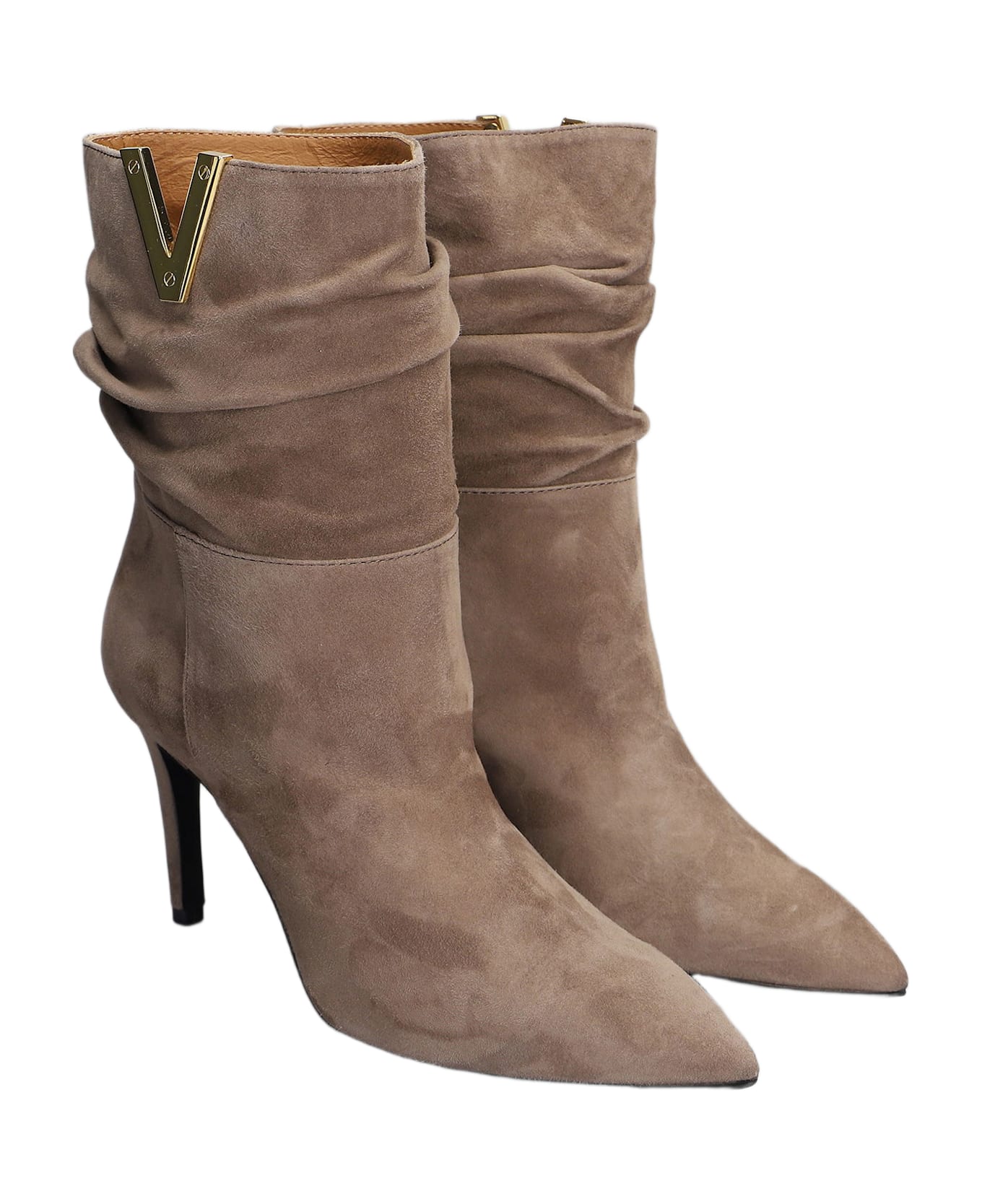 Via Roma 15 High Heels Ankle Boots In Taupe Suede - taupe