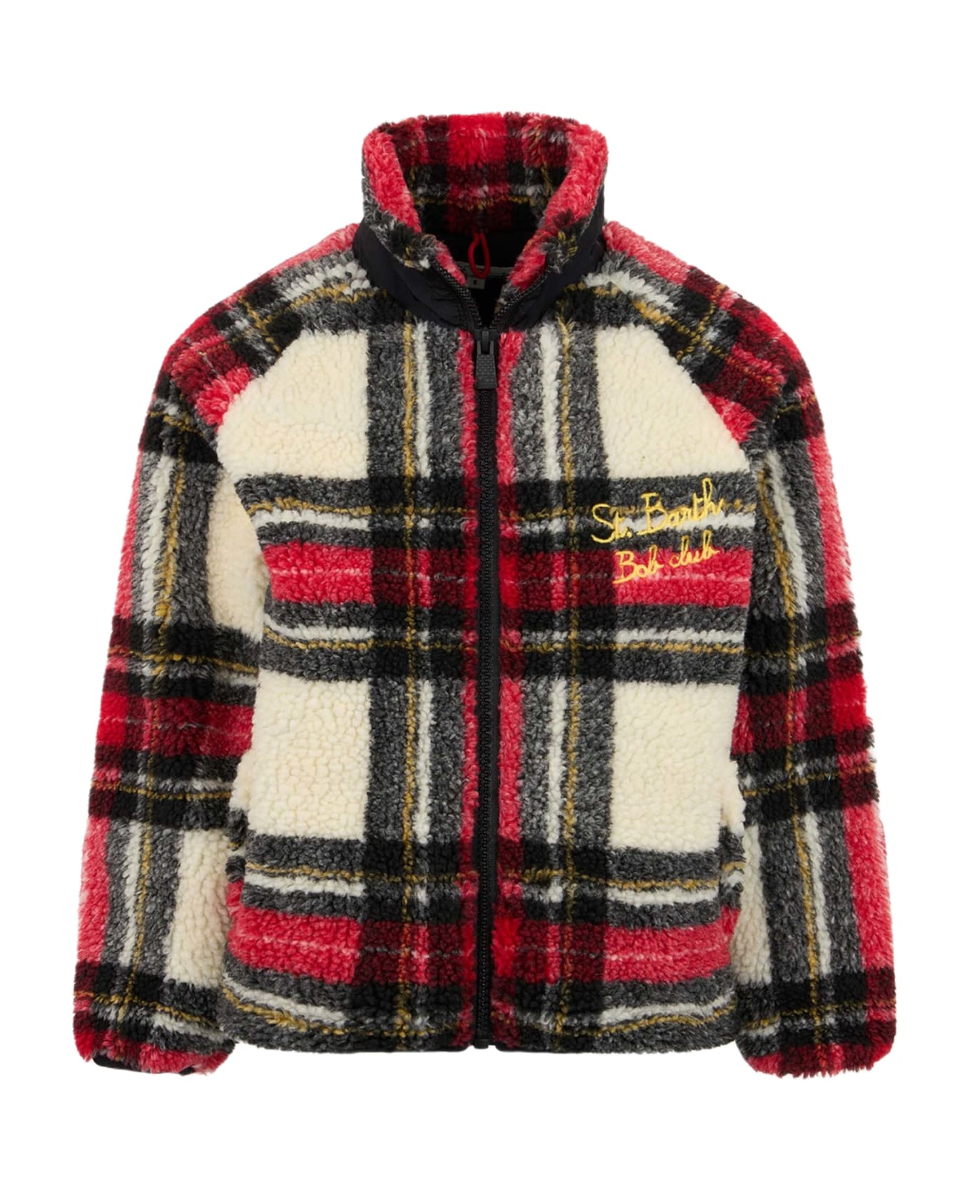 MC2 Saint Barth Girl Sherpa Jacket With Tartan Print - WHITE