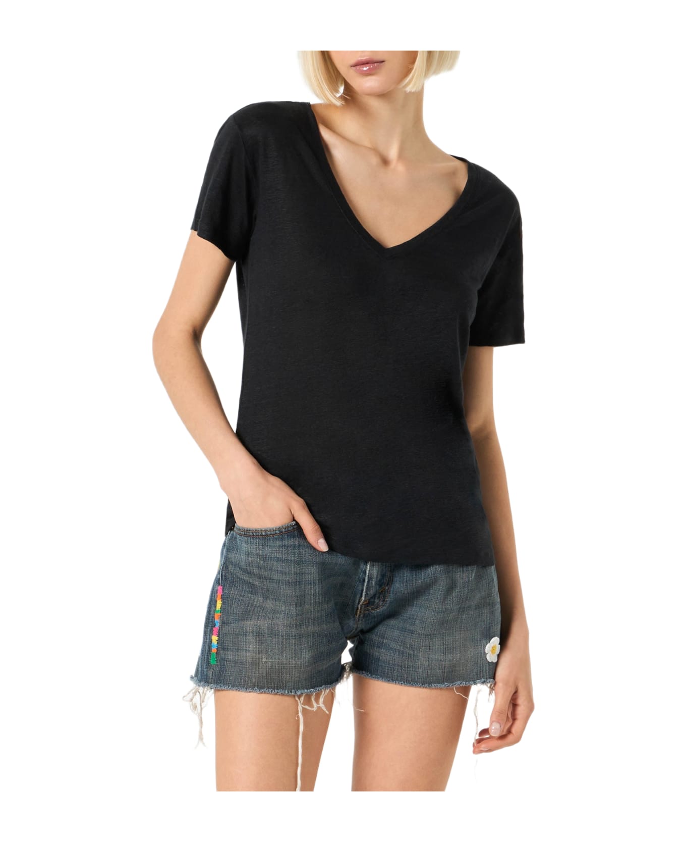 MC2 Saint Barth Woman Black Linen T-shirt - BLACK
