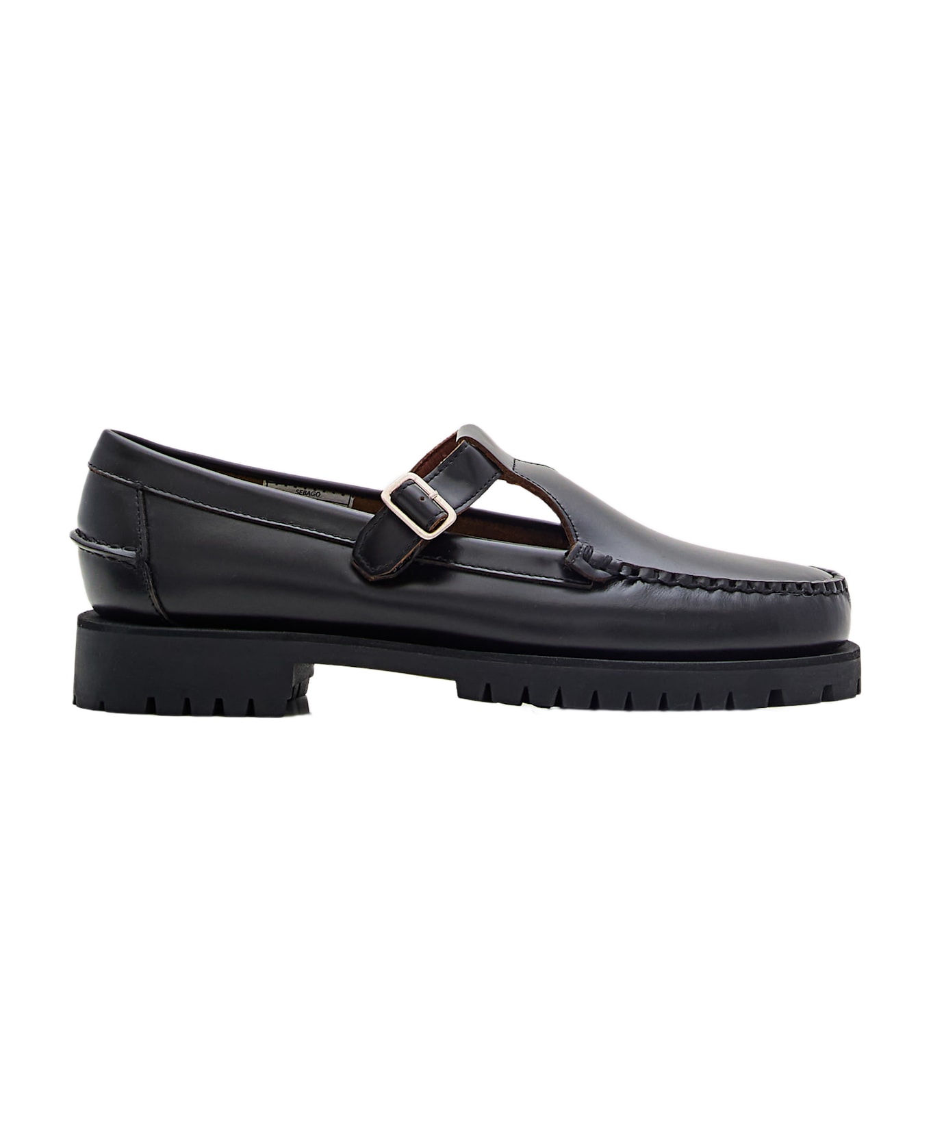 Sebago Georgina Lug Leather Loafer With T-bar - Black