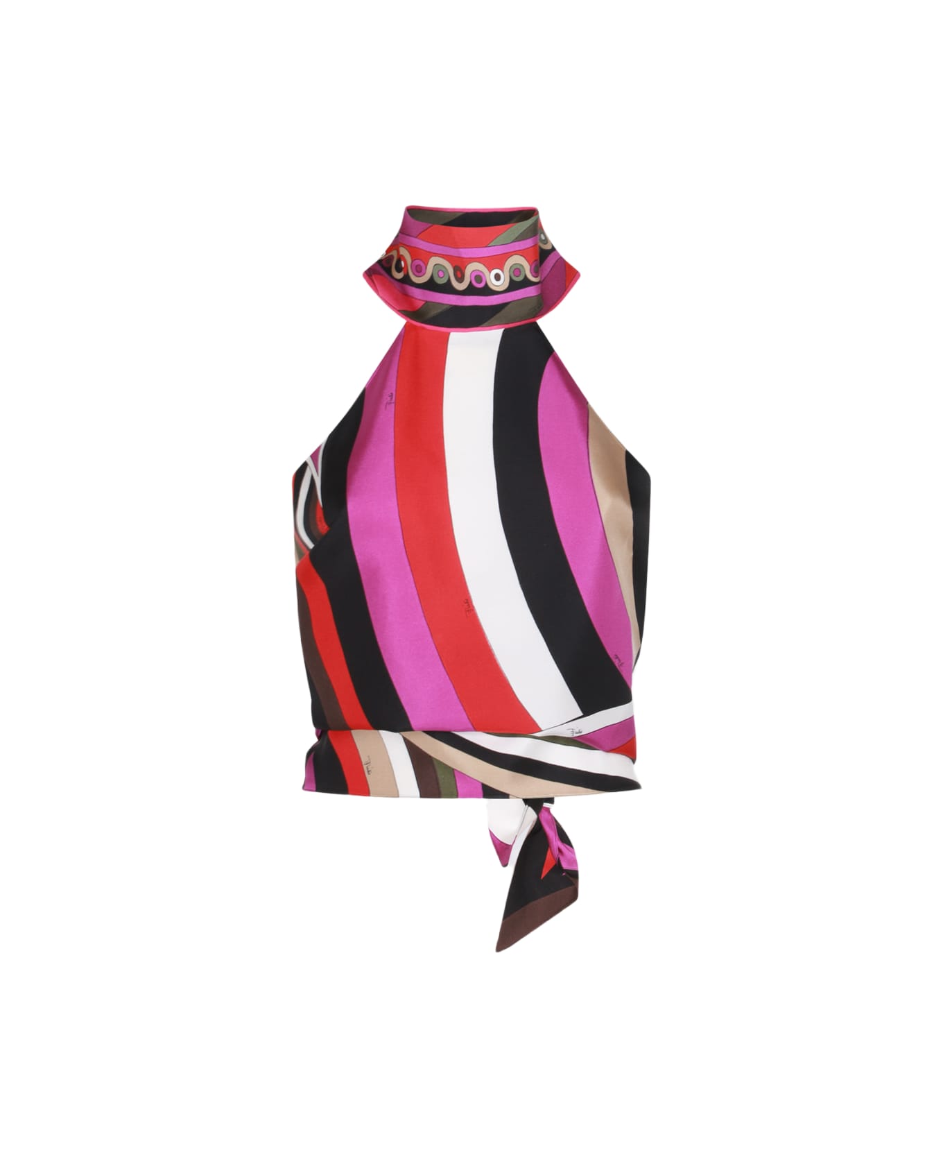 Pucci Multicolor Silk Top - KHAKI/FUXIA タンクトップ