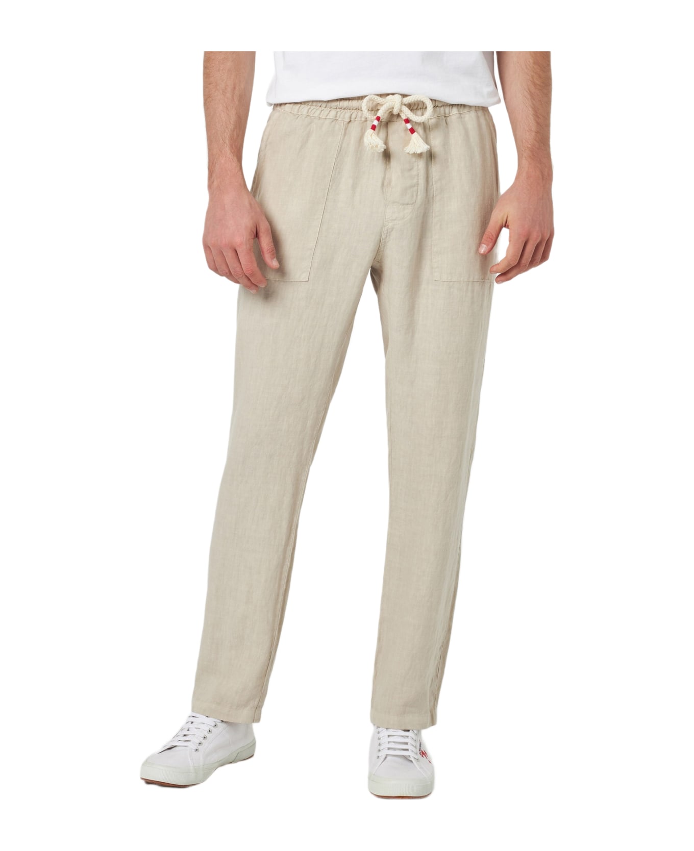MC2 Saint Barth Man Off-white Linen Calais Pants With Drawstring - WHITE