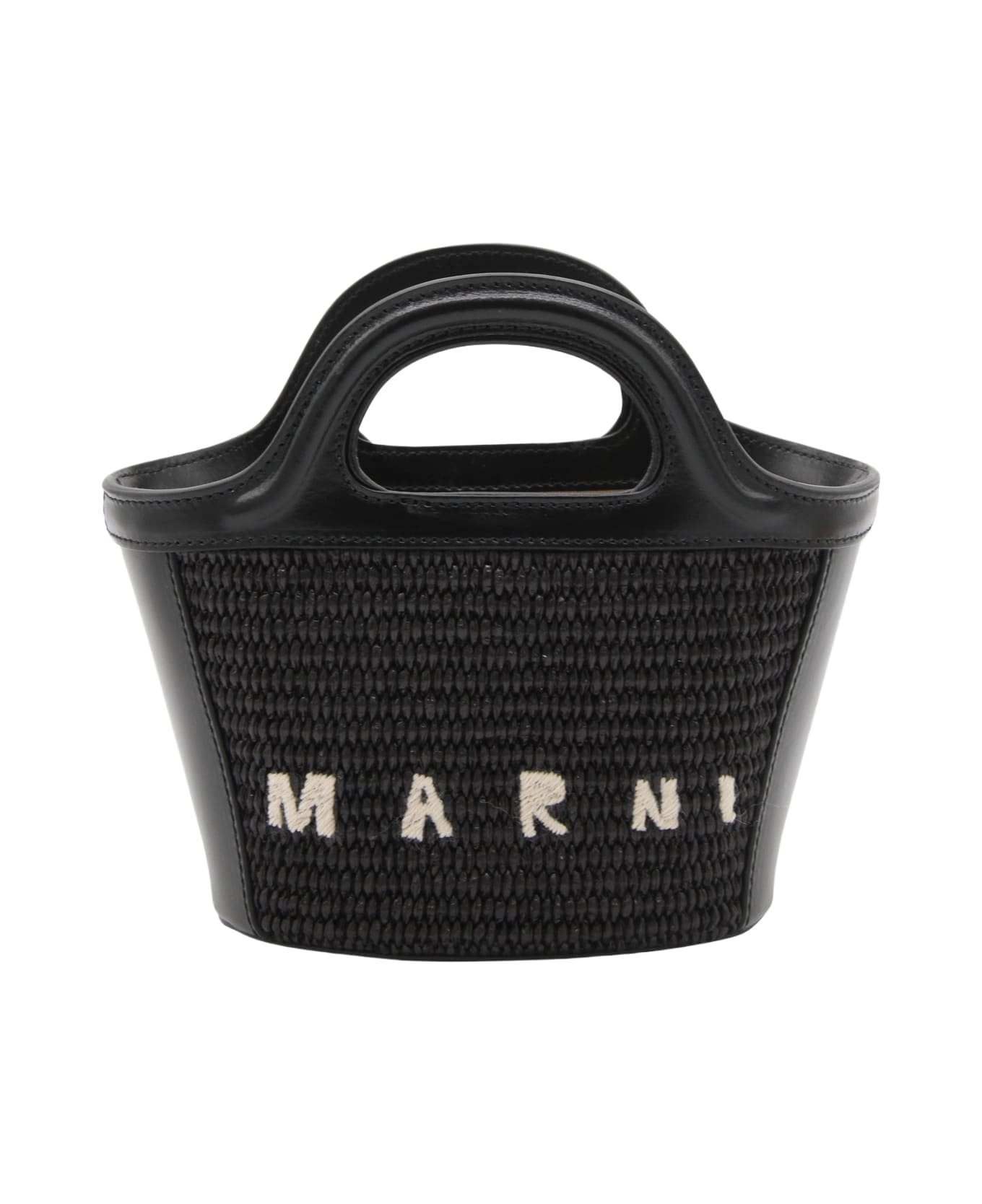 Marni Black Raffia And Leather Tropiacalia Micro Satchel Bag - Black