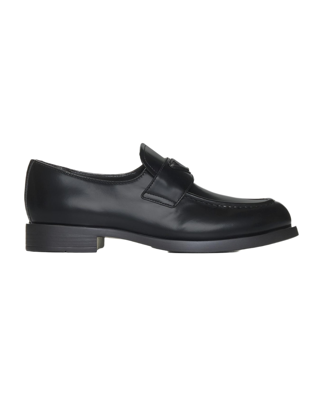 Prada Logo-plaque Leather Loafers - Nero