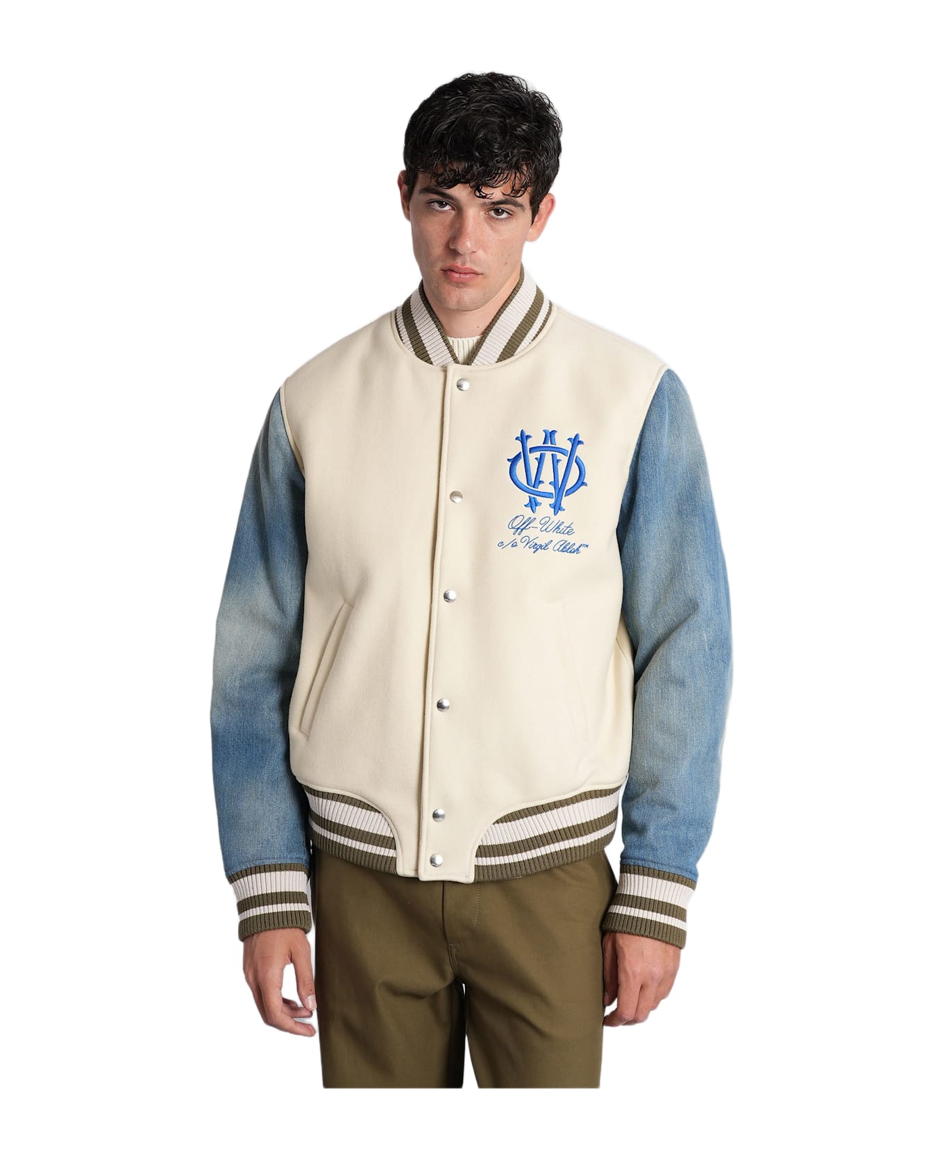 Off-White Bomber Jacket In Beige Wool - beige