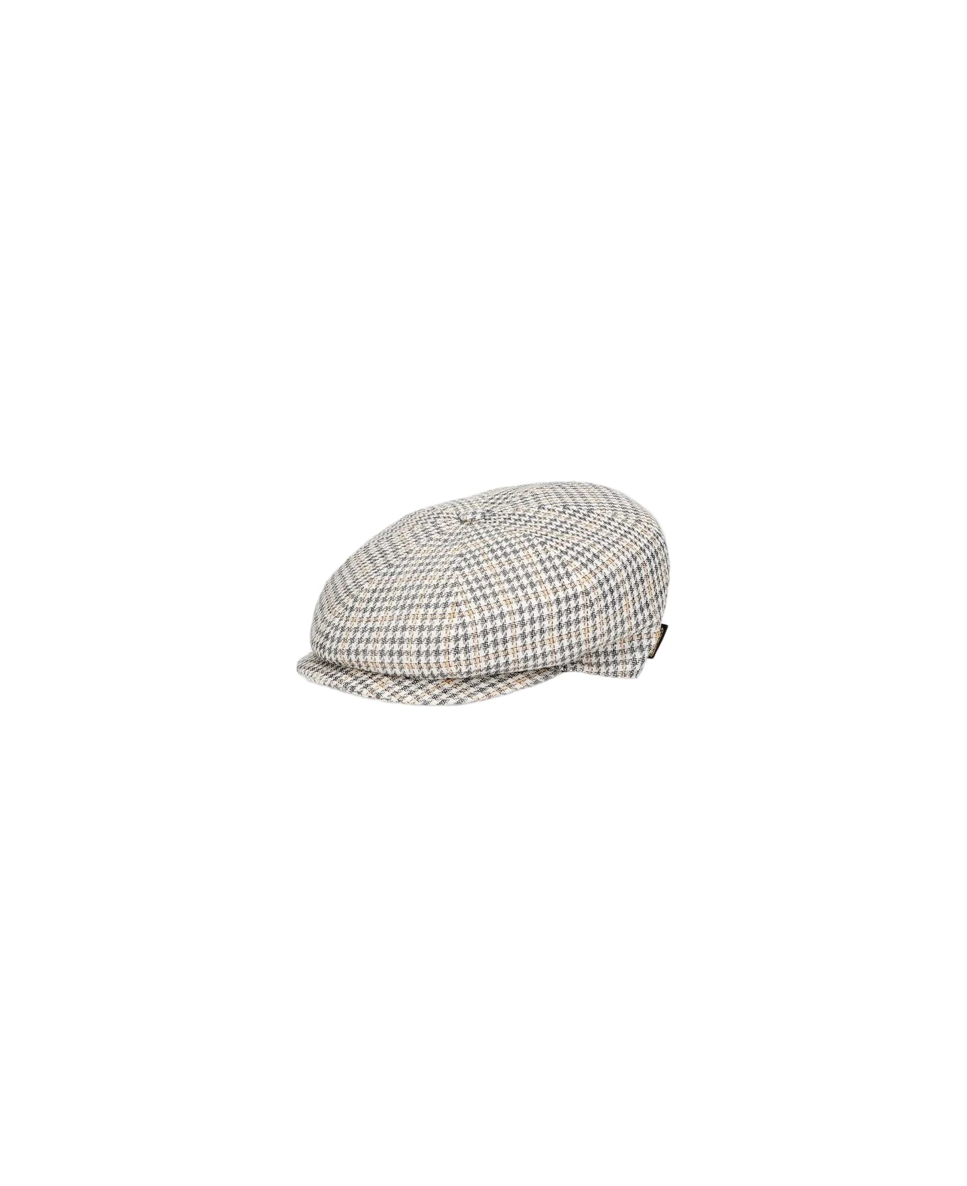 Borsalino Ubaldo 8 Segment Cap - HOUNDSTOOTH CREAM/BLACK