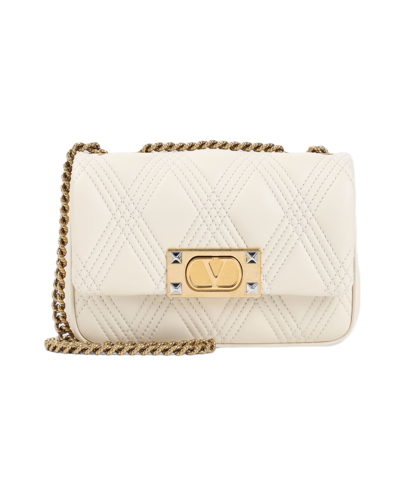 Valentino Garavani White Leather Quiltie 67 Shoulder Bag - Ren Butter White