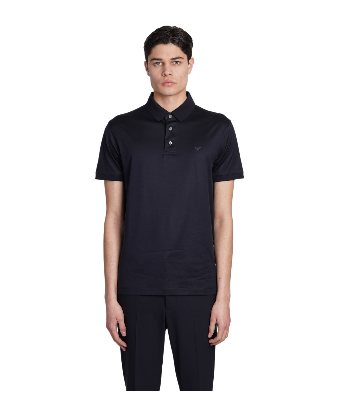 Emporio Armani Polo In Blue Wool And Polyester - Blu scuro