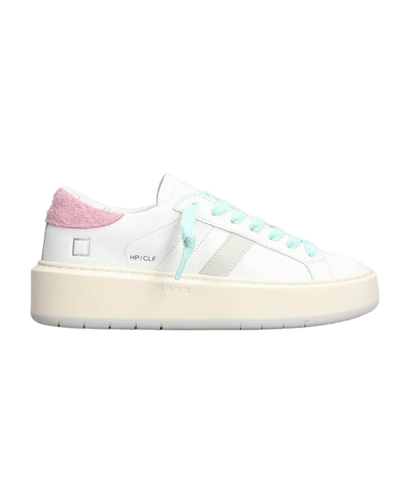 D.A.T.E. Hill Low Platform Sneakers In White Leather - Pink