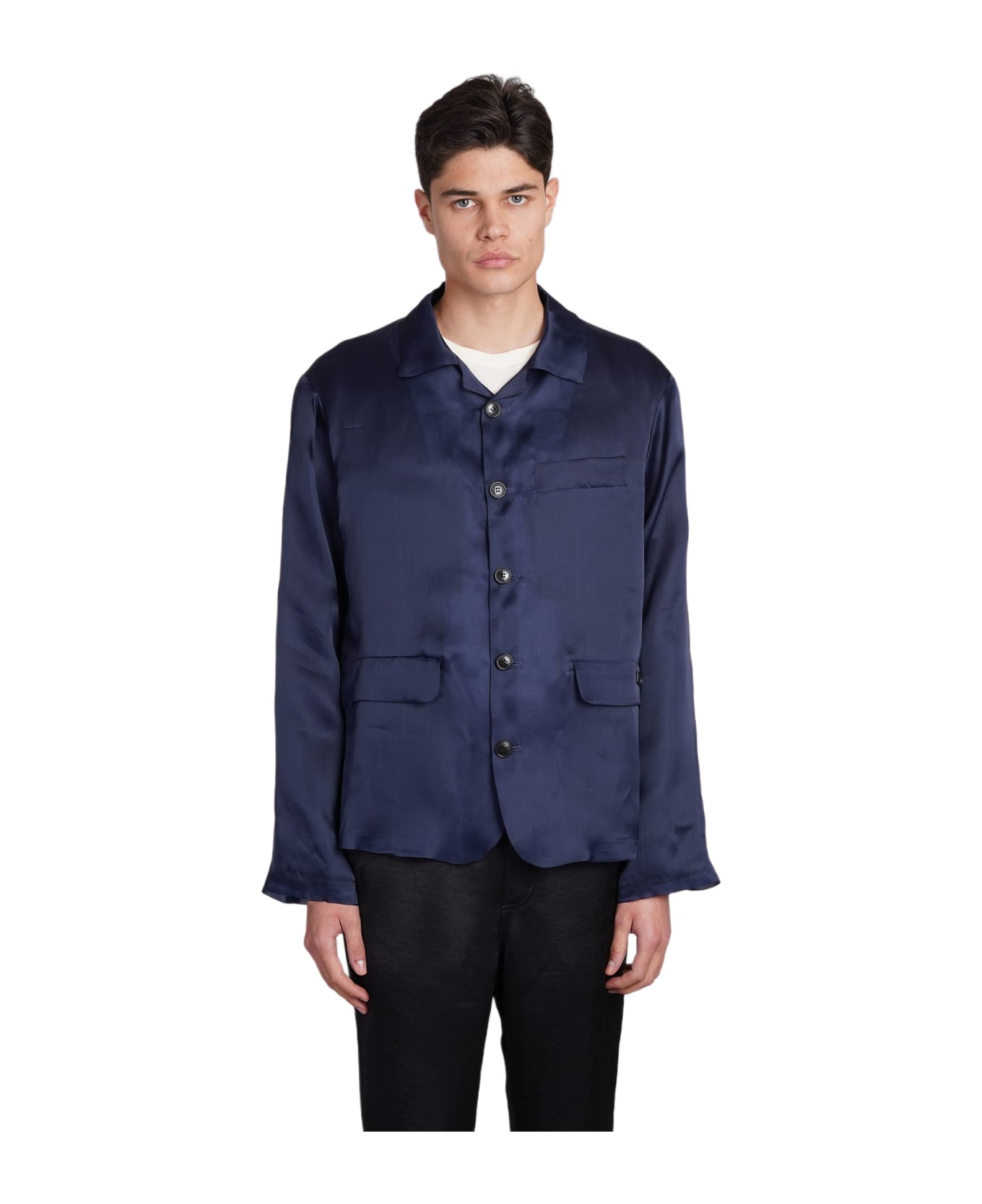 4sdesigns Casual Jacket In Blue Silk - blue