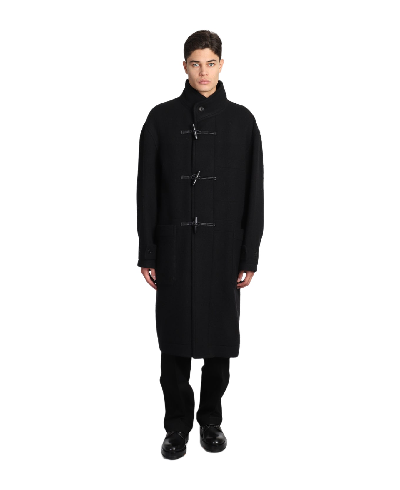 Lemaire Coat In Black Wool - black