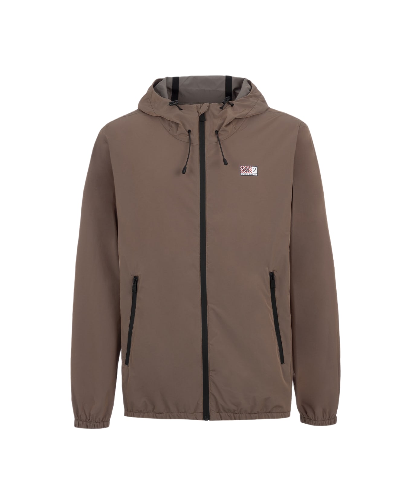 MC2 Saint Barth Man Hooded Lightweight Khaki Green Fabric Windbreaker Sloop - BROWN