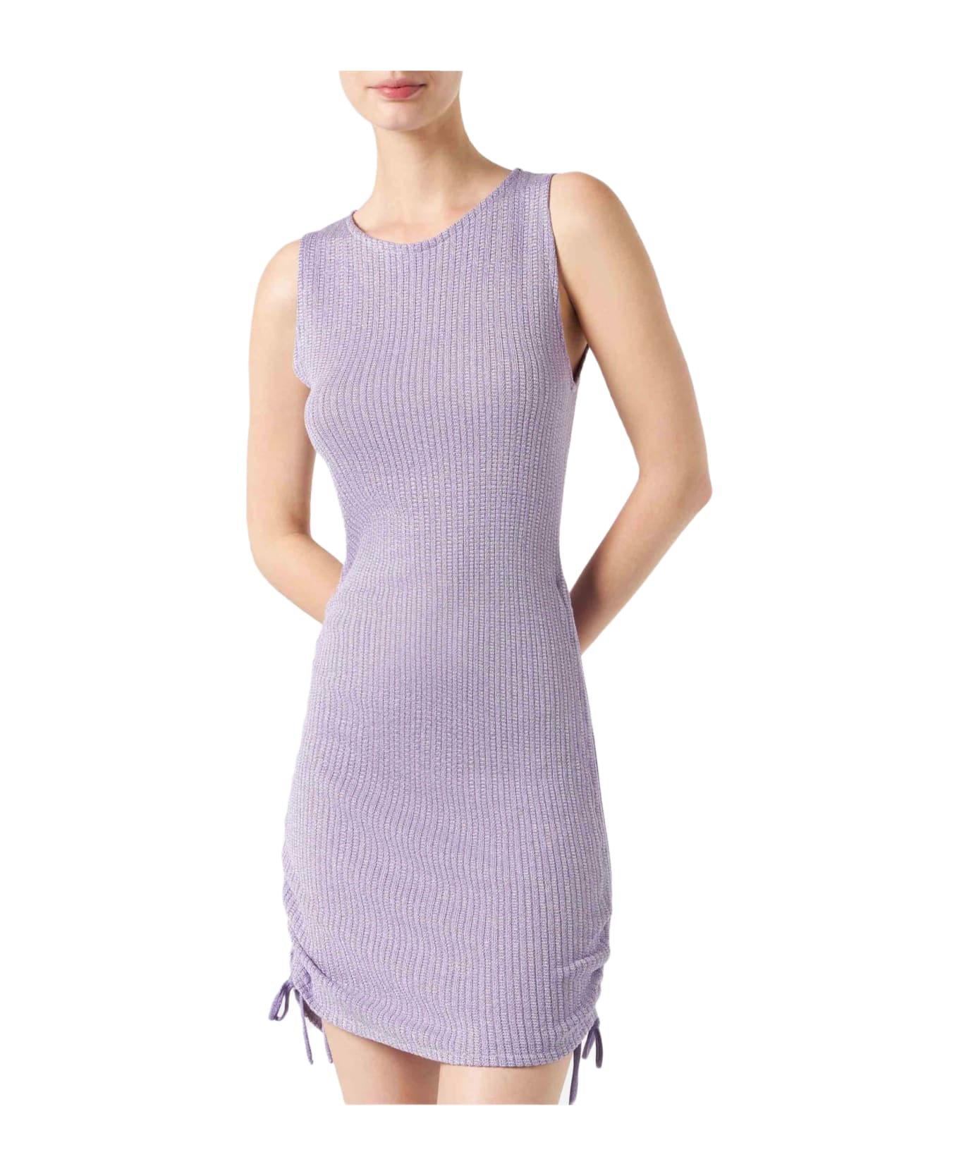 MC2 Saint Barth Ribbed Sheath Dress Jori With Drawstring - PURPLE